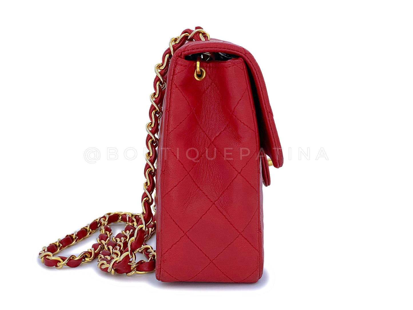 Chanel 1989 Vintage Red 20cm Mini Classic Flap Bag 24k GHW