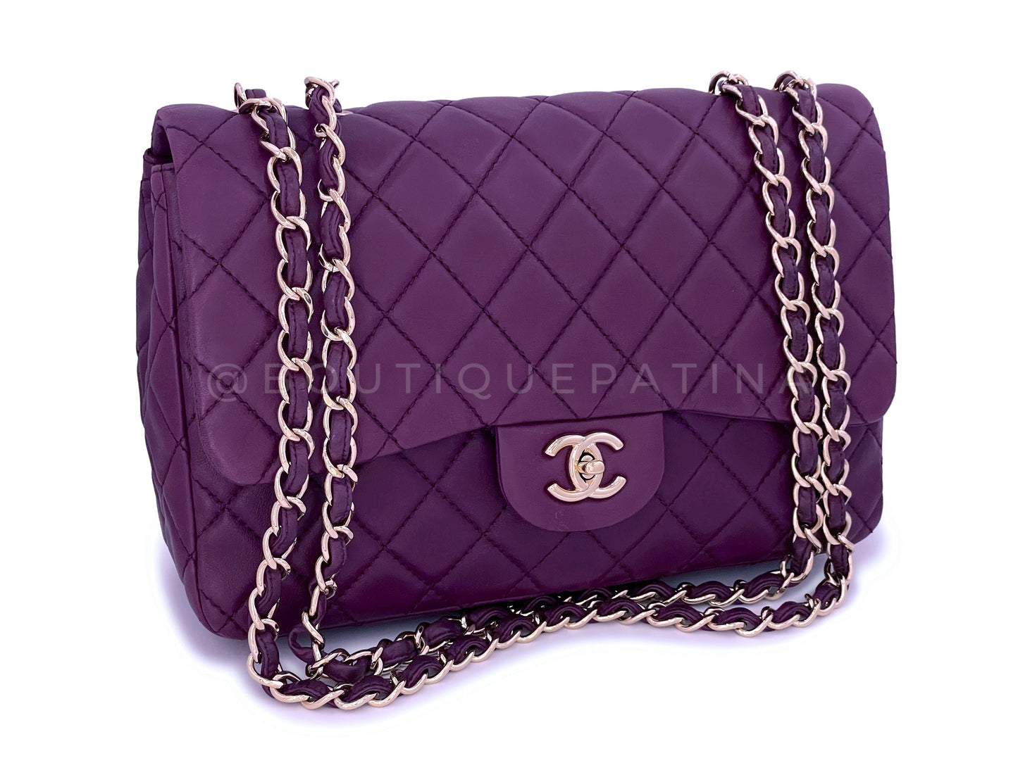 Chanel Plum Violet Purple Jumbo Classic Flap Bag GHW
