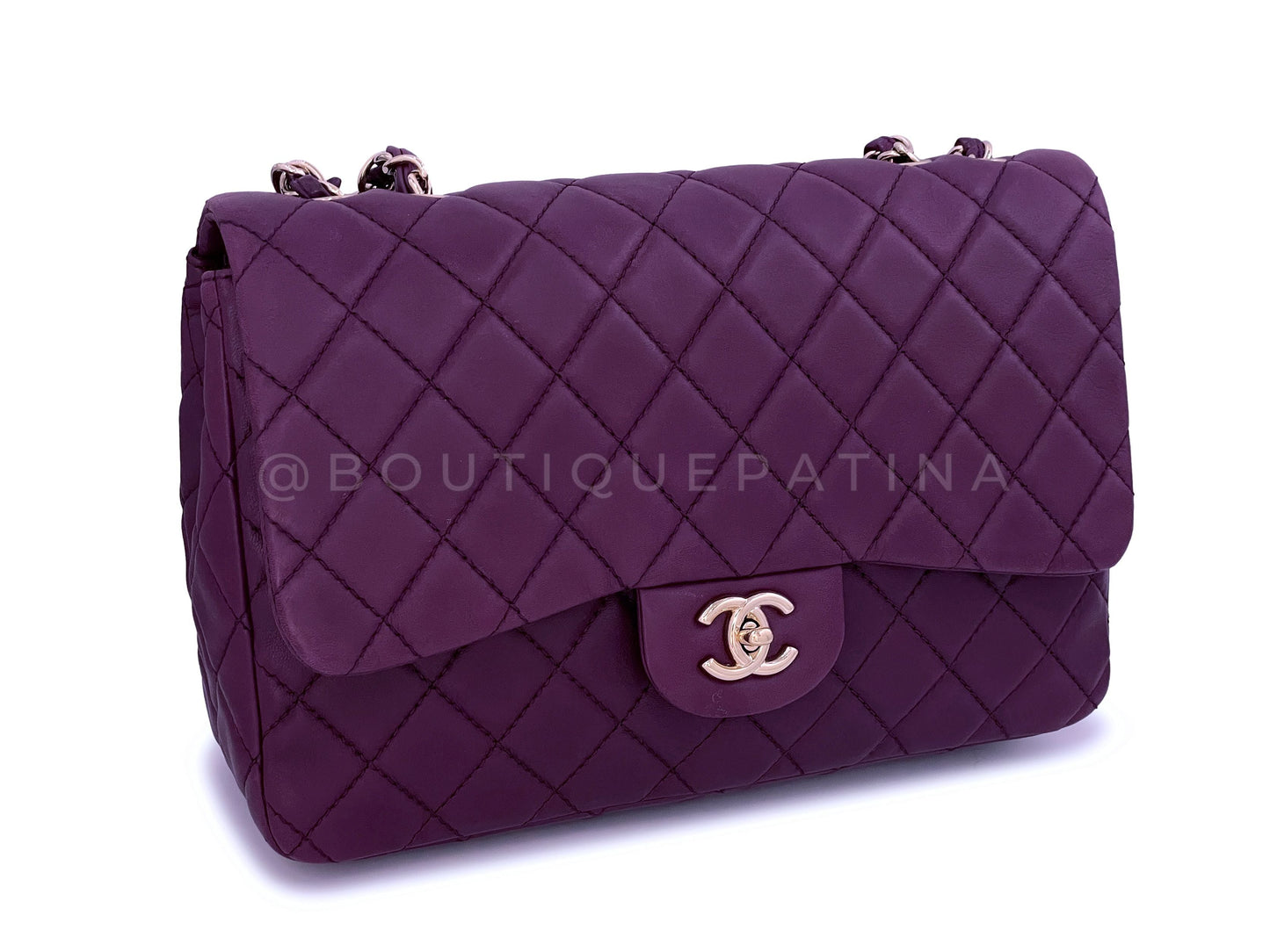 Chanel Plum Violet Purple Jumbo Classic Flap Bag GHW