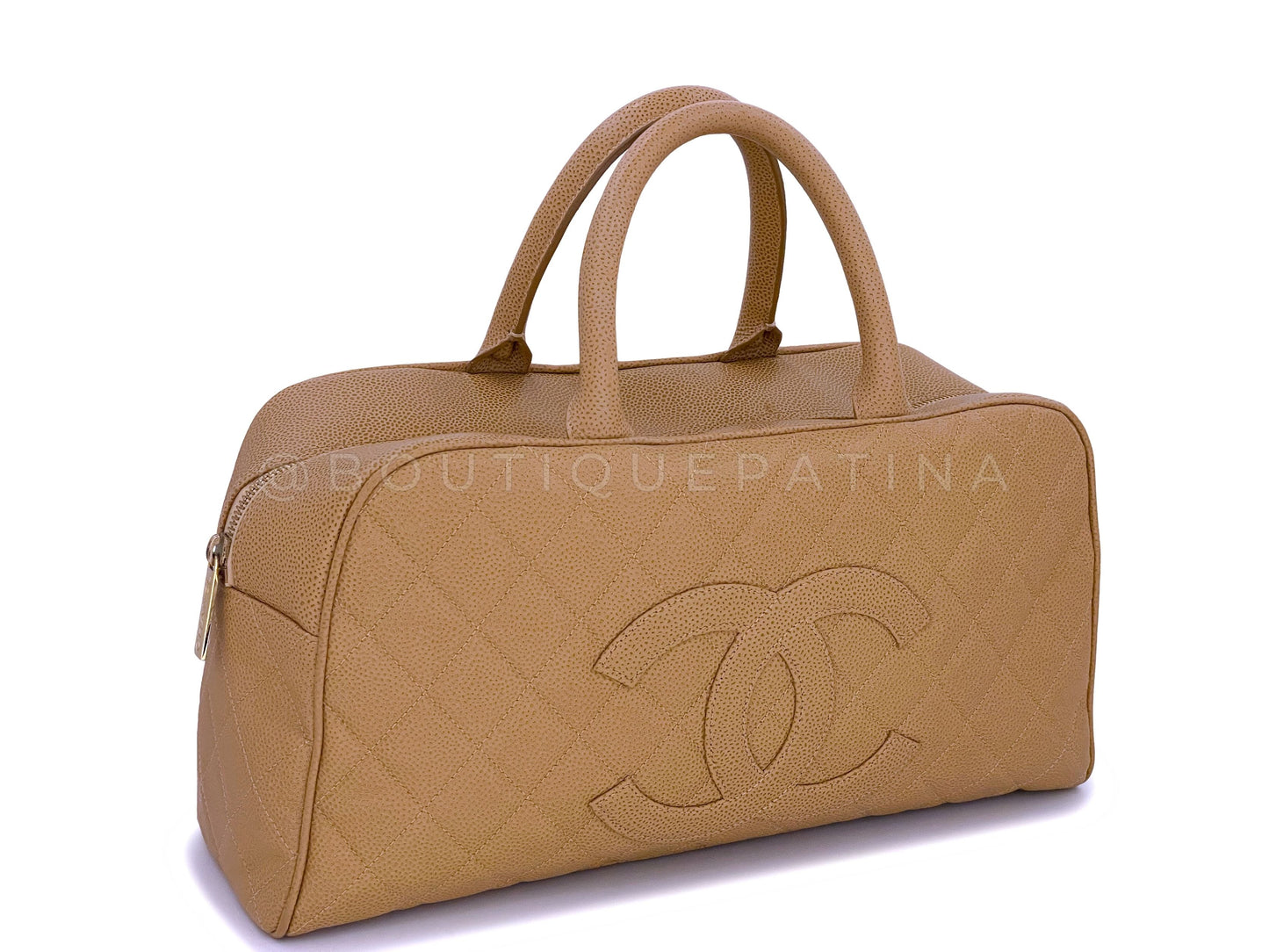 Chanel Caramel Beige Caviar XL Large Bowler Duffle Bag