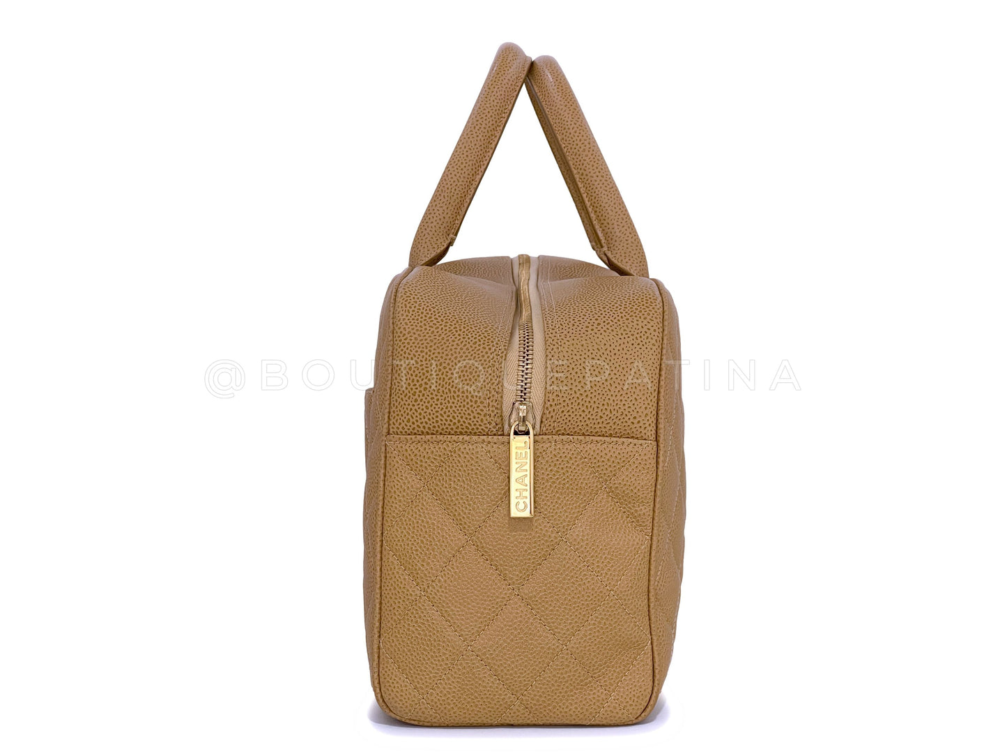 Chanel Caramel Beige Caviar XL Large Bowler Duffle Bag