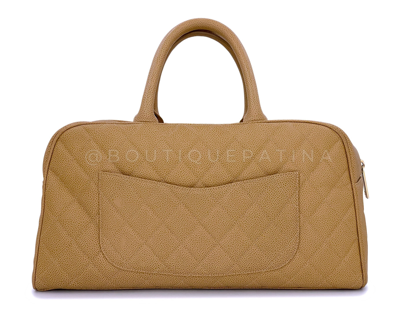 Chanel Caramel Beige Caviar XL Large Bowler Duffle Bag