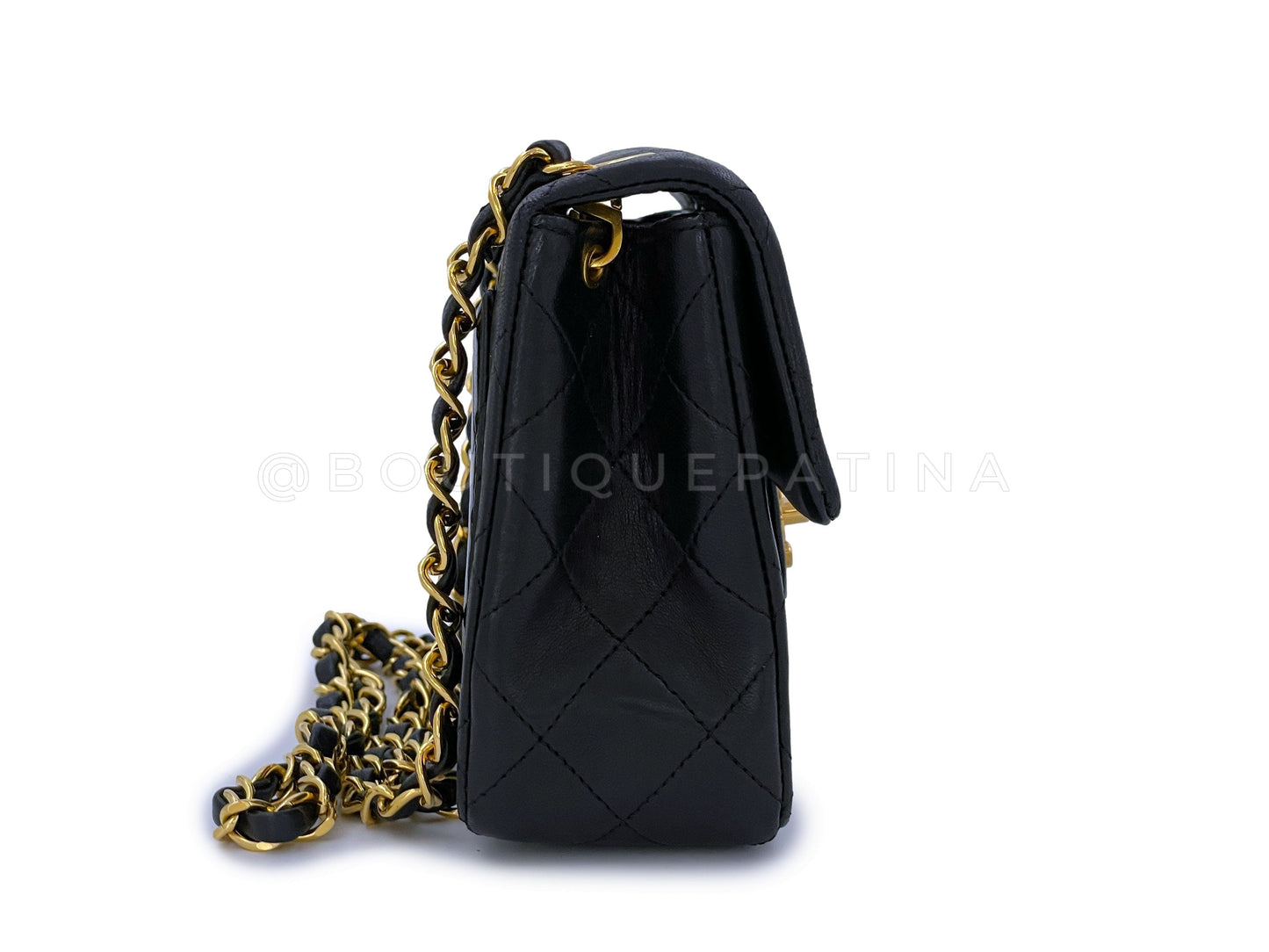 Chanel 1989 Vintage Black Square Mini Flap Bag 24k GHW Lambskin