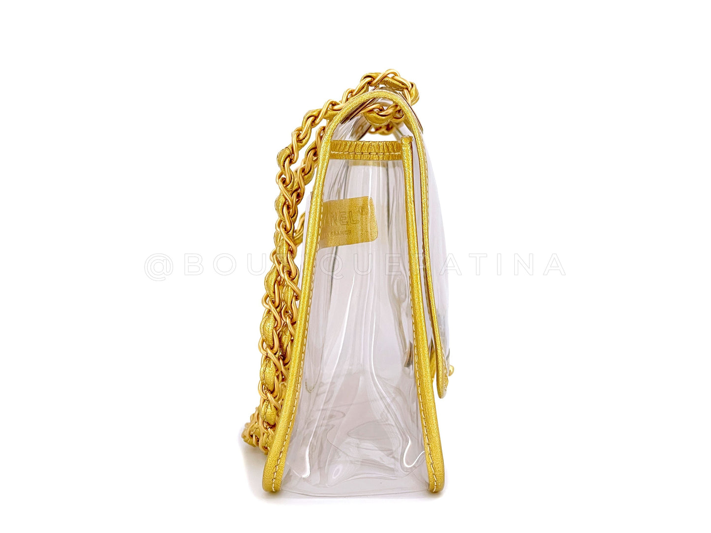 Chanel Vintage Limited Clear PVC Gold Trim Classic Flap Bag GHW
