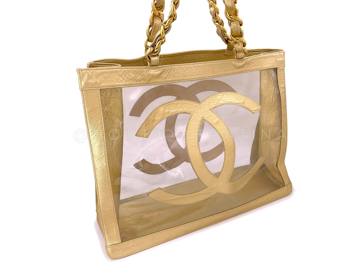 Chanel Vintage Clear Gold PVC Chunky Chain Tote Bag 24k GHW 9UE