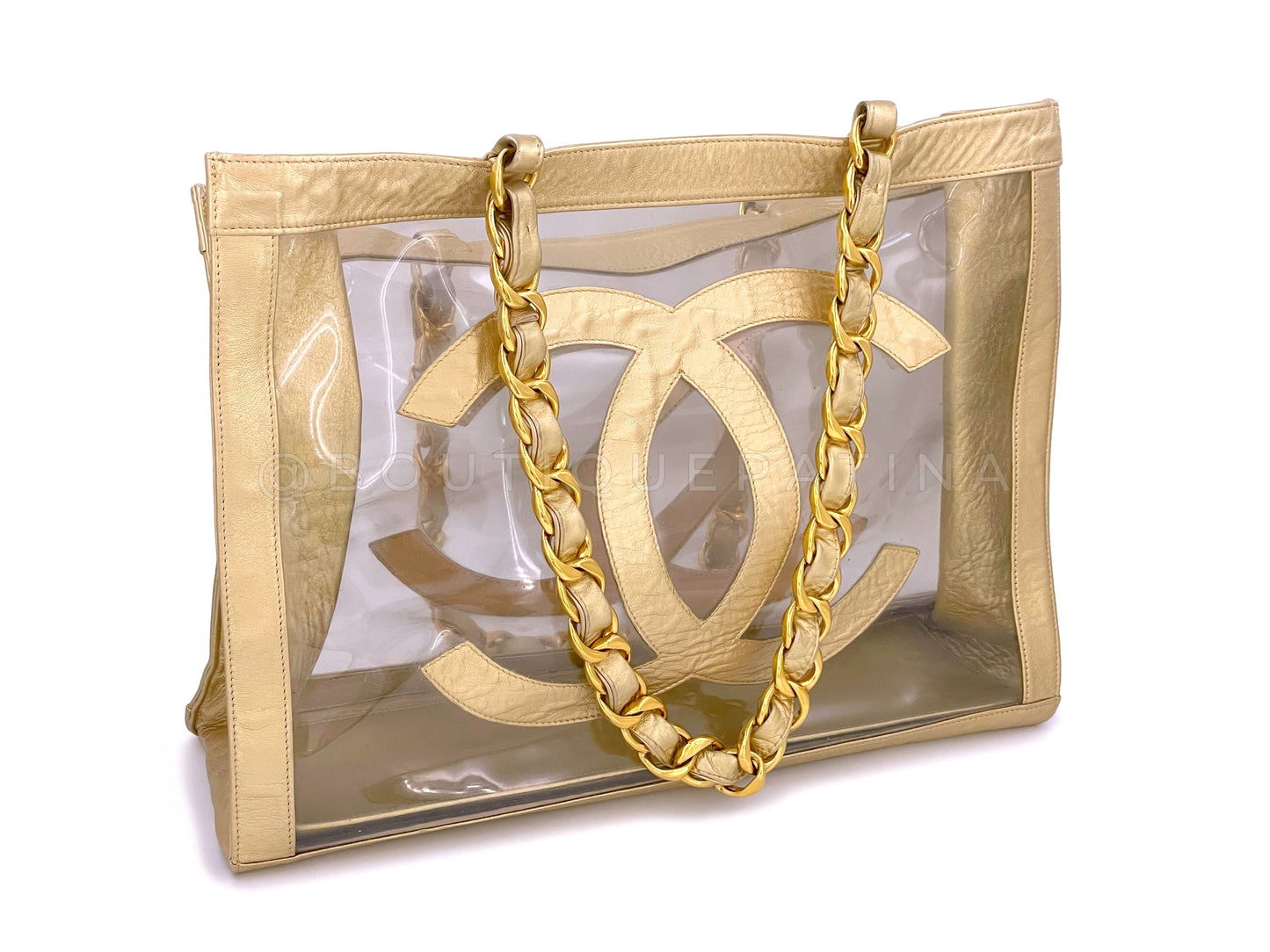 Chanel Vintage Clear Gold PVC Chunky Chain Tote Bag 24k GHW 9UE