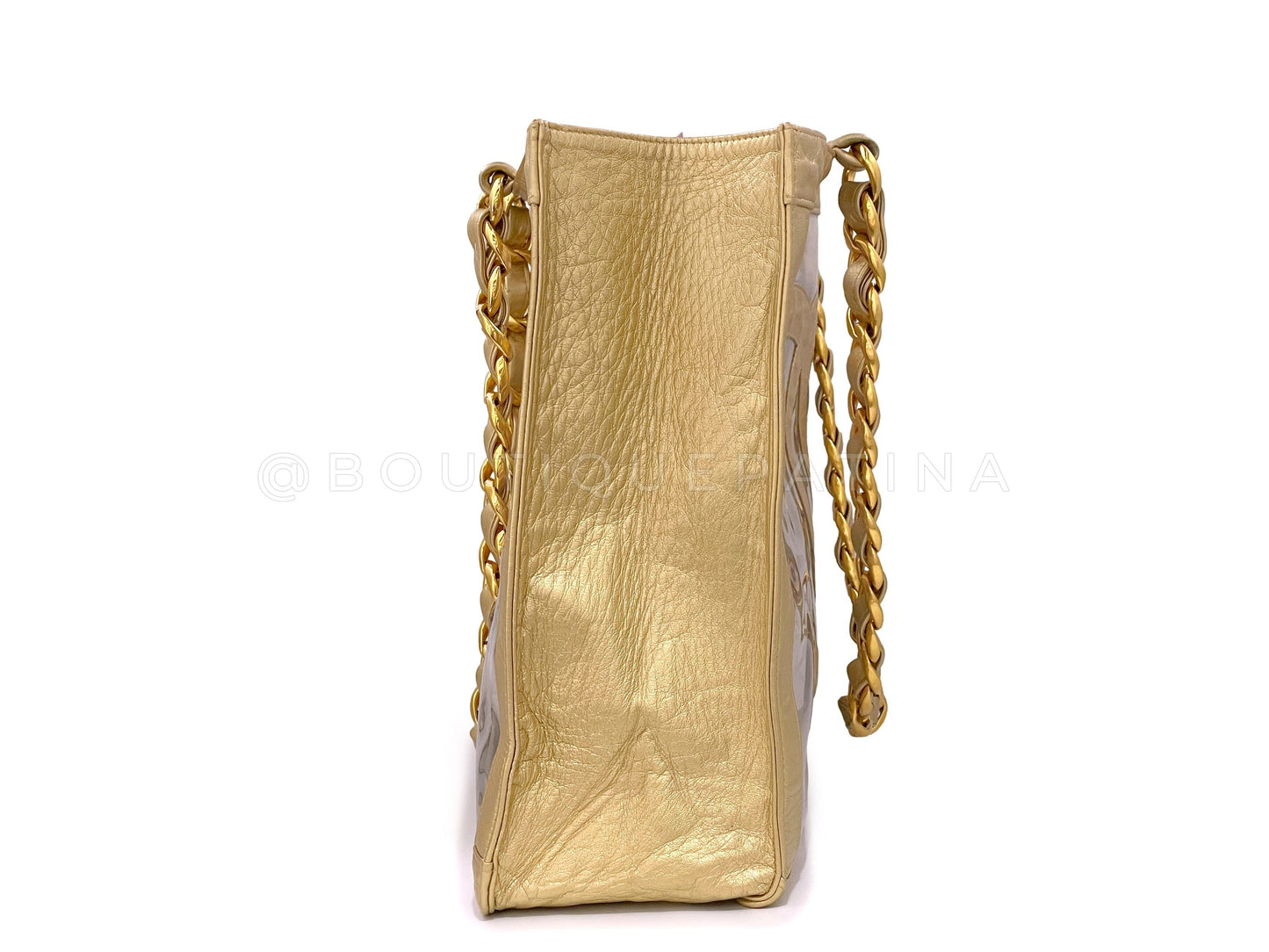 Chanel Vintage Clear Gold PVC Chunky Chain Tote Bag 24k GHW 9UE