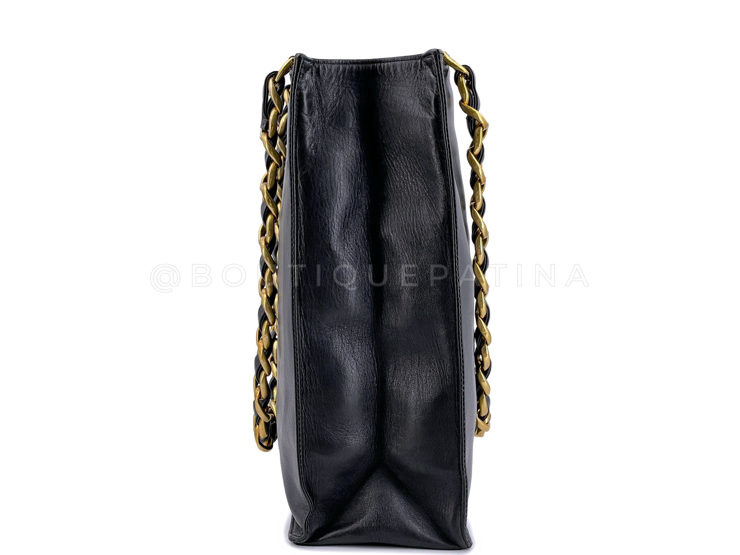 Chanel 1995 Vintage Black Chunky Chain Shopper Tote Bag Calfskin
