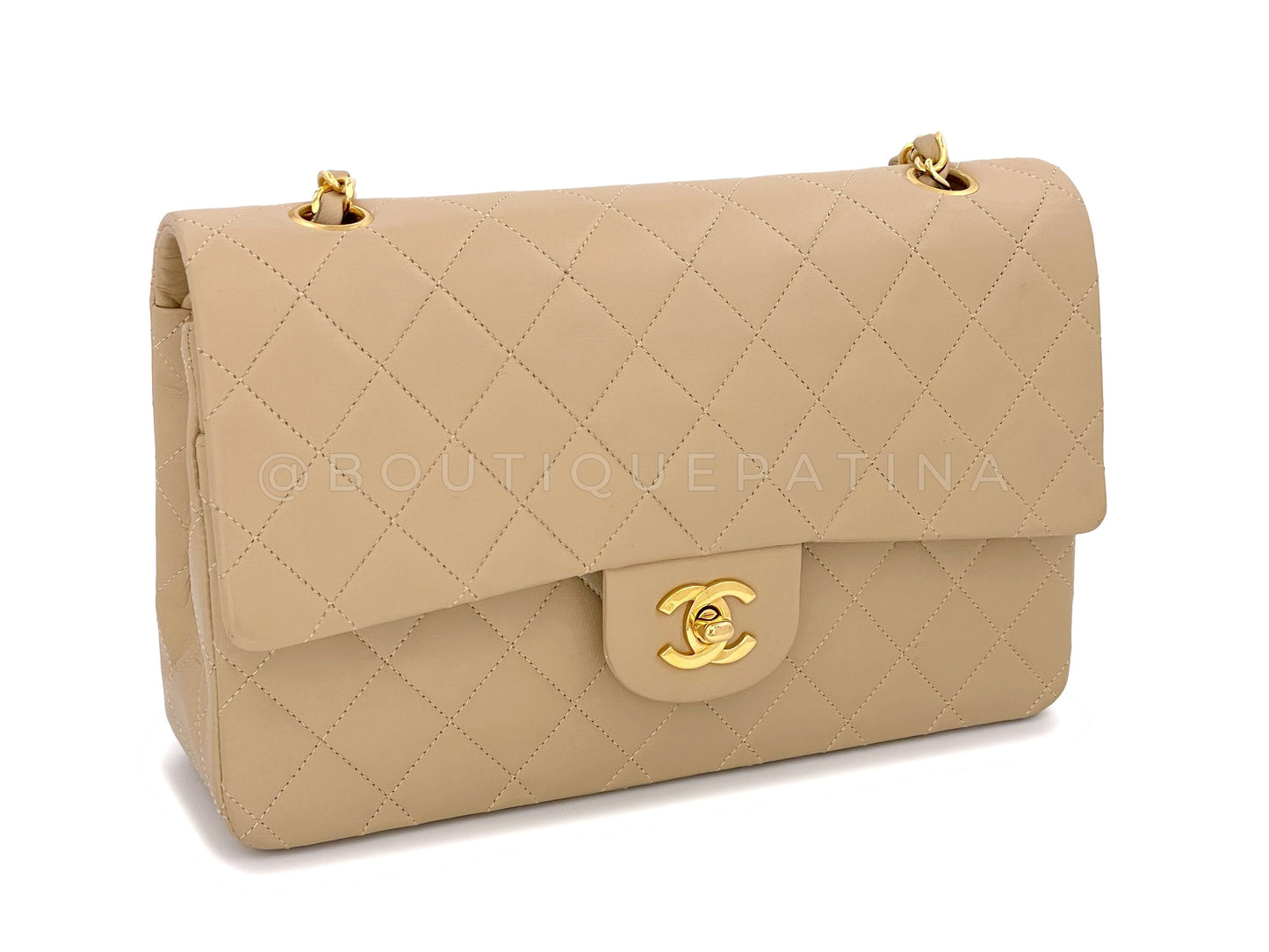Pristine Chanel 1989 Vintage Beige Medium Classic Double Flap Bag 24k GHW Lambskin
