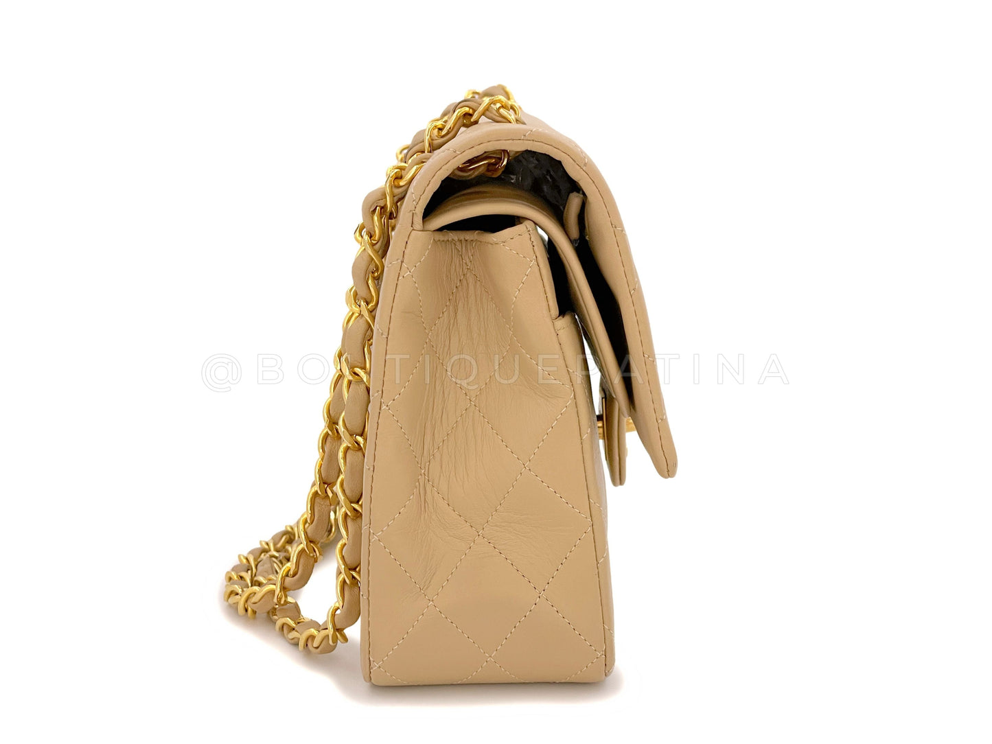 Pristine Chanel 1989 Vintage Beige Medium Classic Double Flap Bag 24k GHW Lambskin