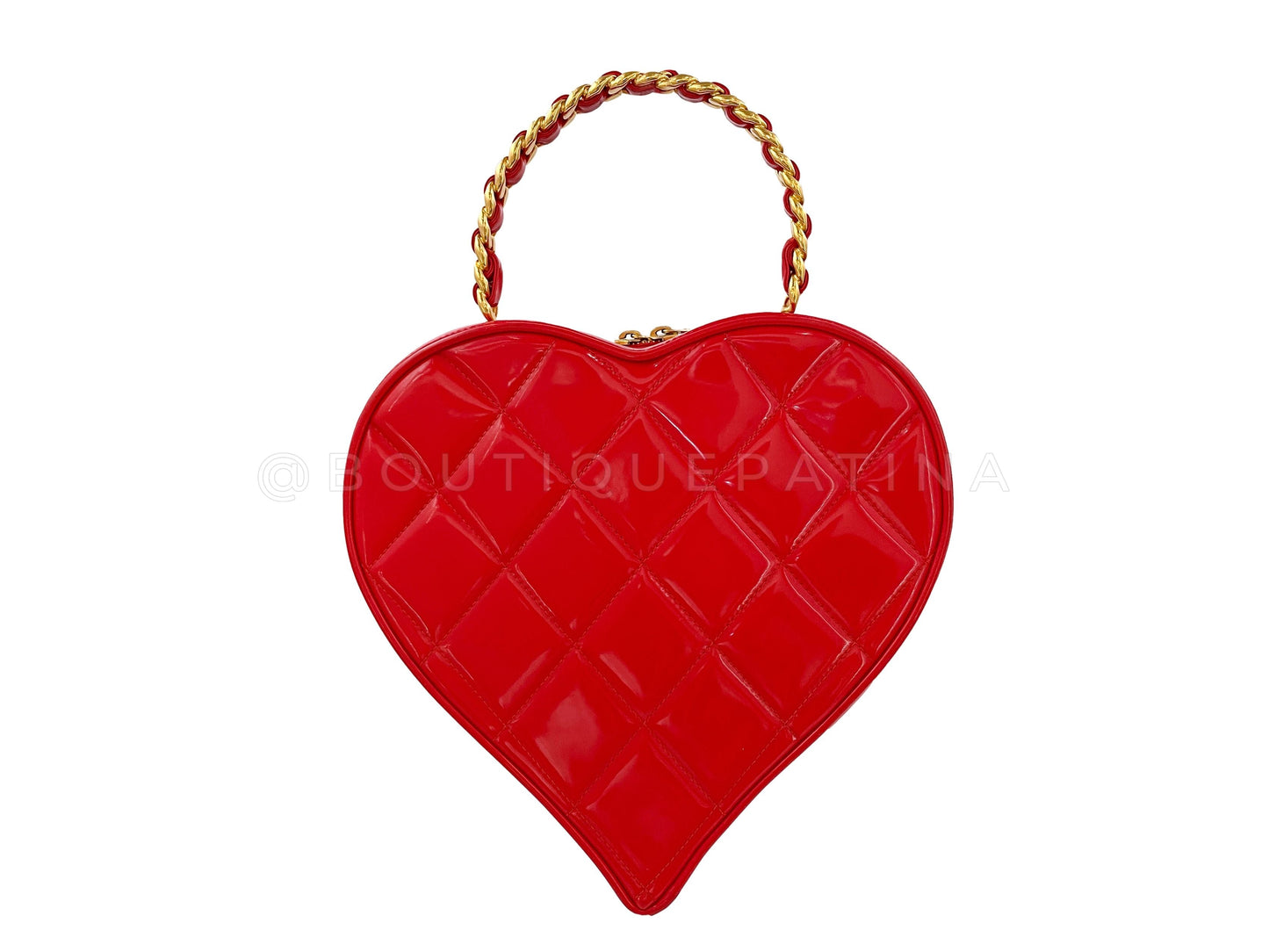 Chanel 1995 Vintage Red Patent "Barbie" Heart Vanity Logo Bag 24k GHW