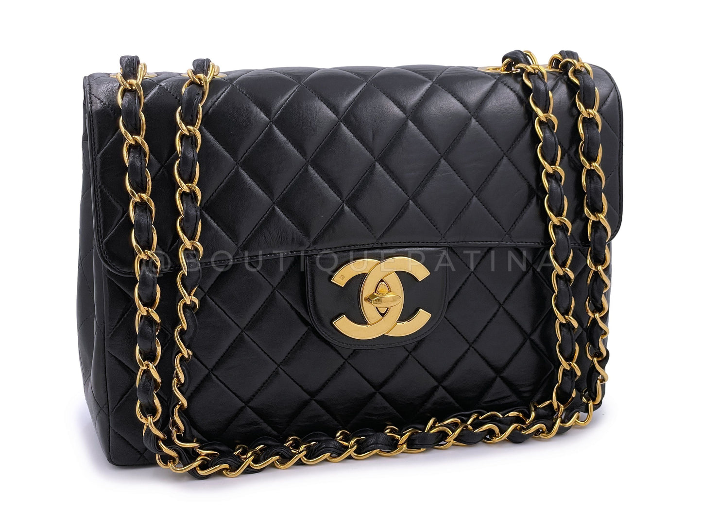 Chanel 1997 Vintage Black Jumbo "XL" Classic Flap Bag 24k GHW Lambskin