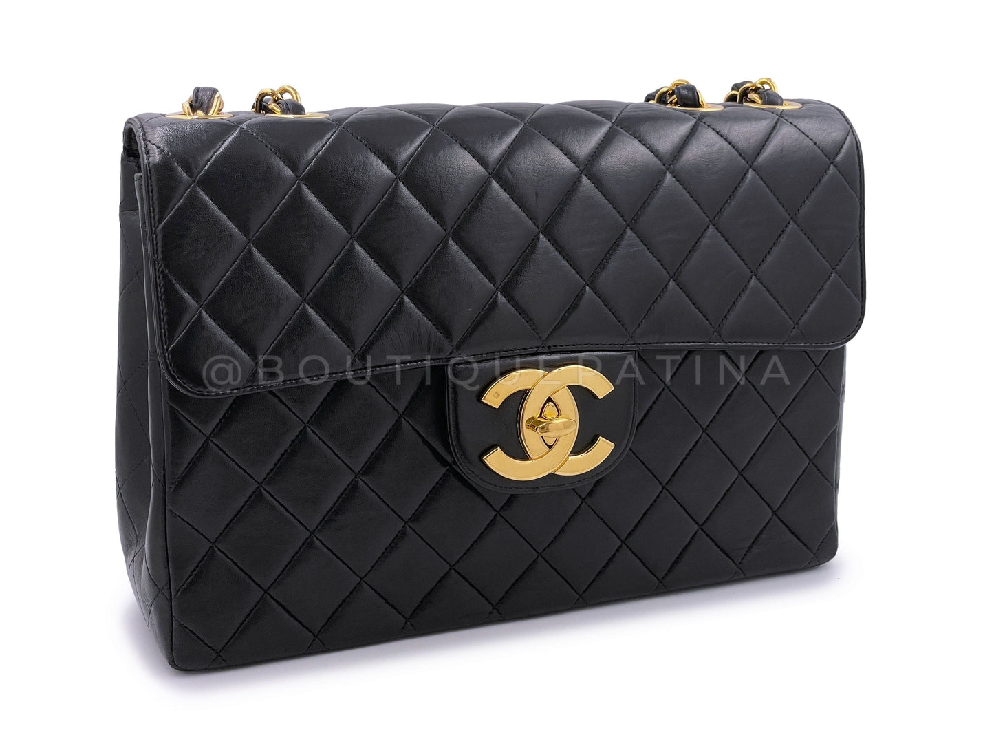 Chanel 1997 Vintage Black Jumbo "XL" Classic Flap Bag 24k GHW Lambskin