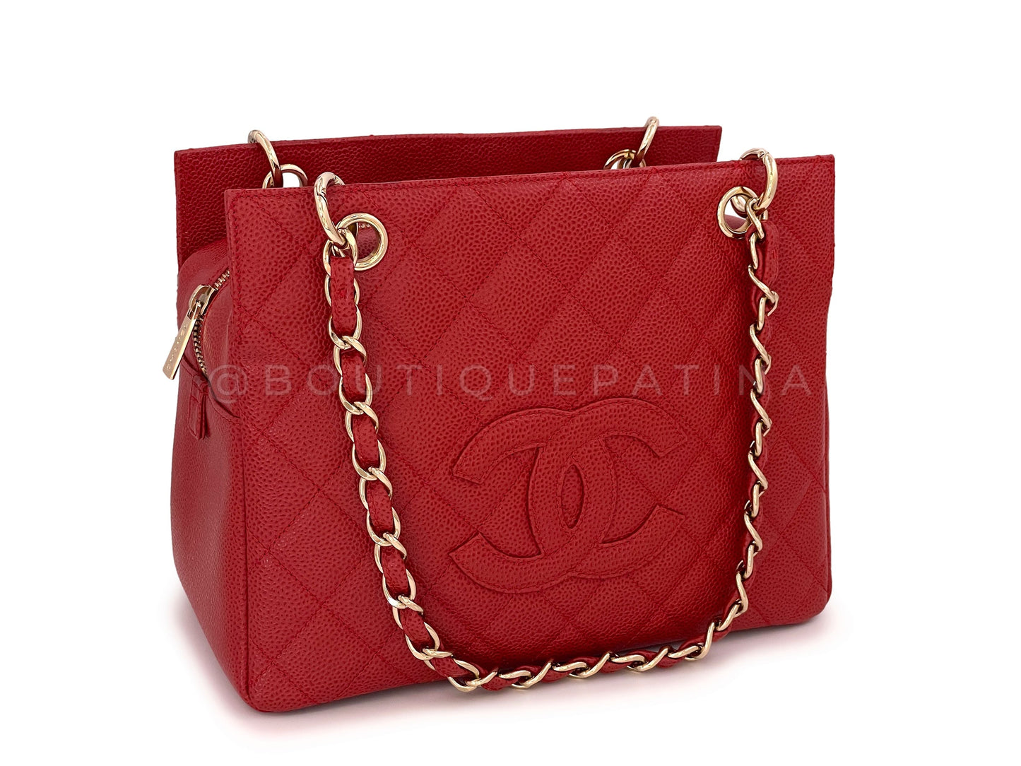Chanel 2002 Vintage Red Caviar Petite Timeless Tote PTT Bag 24k GHW