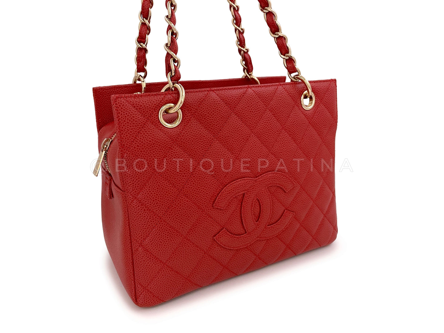 Chanel 2002 Vintage Red Caviar Petite Timeless Tote PTT Bag 24k GHW