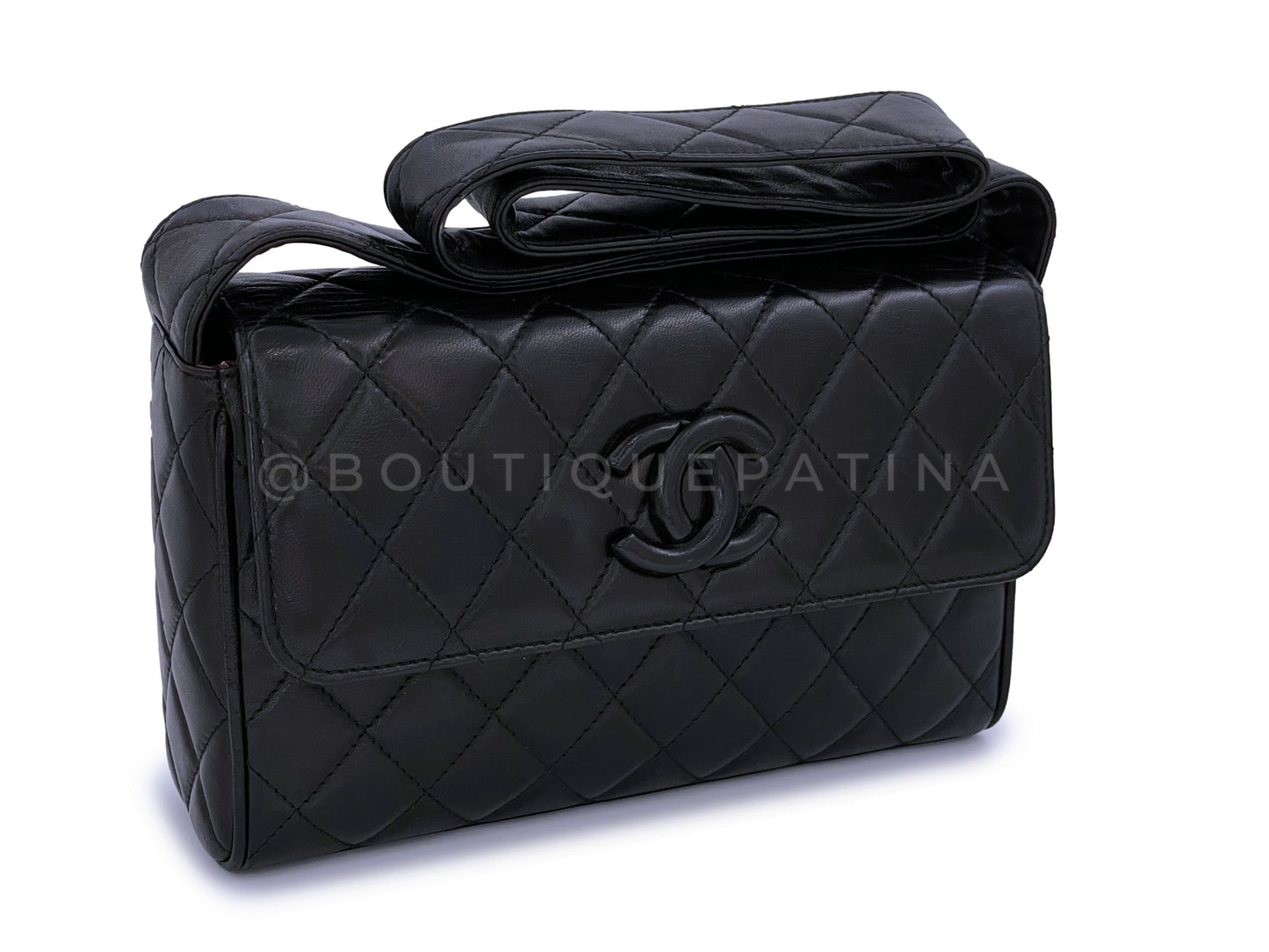 Chanel Black Covered CC Quilted Messenger Camera Flap Bag Lambskin