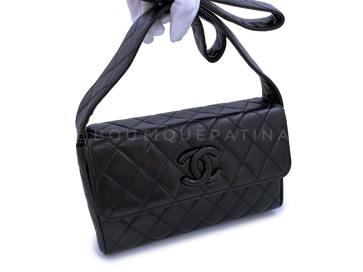Chanel Black Covered CC Quilted Messenger Camera Flap Bag Lambskin
