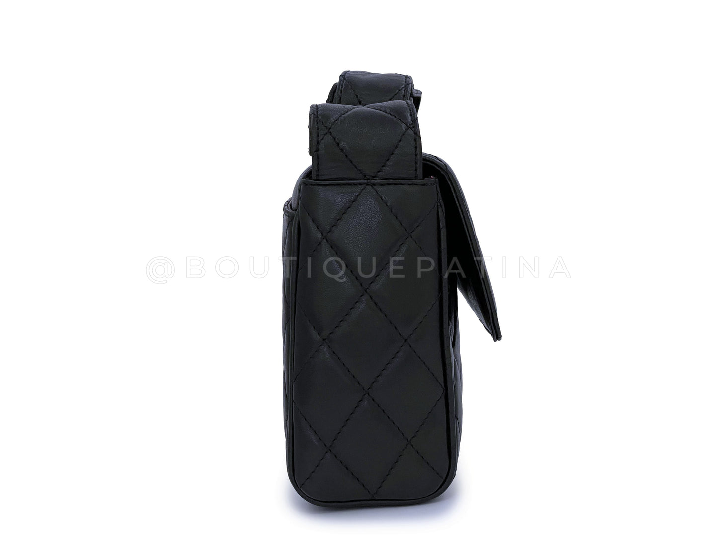 Chanel Black Covered CC Quilted Messenger Camera Flap Bag Lambskin