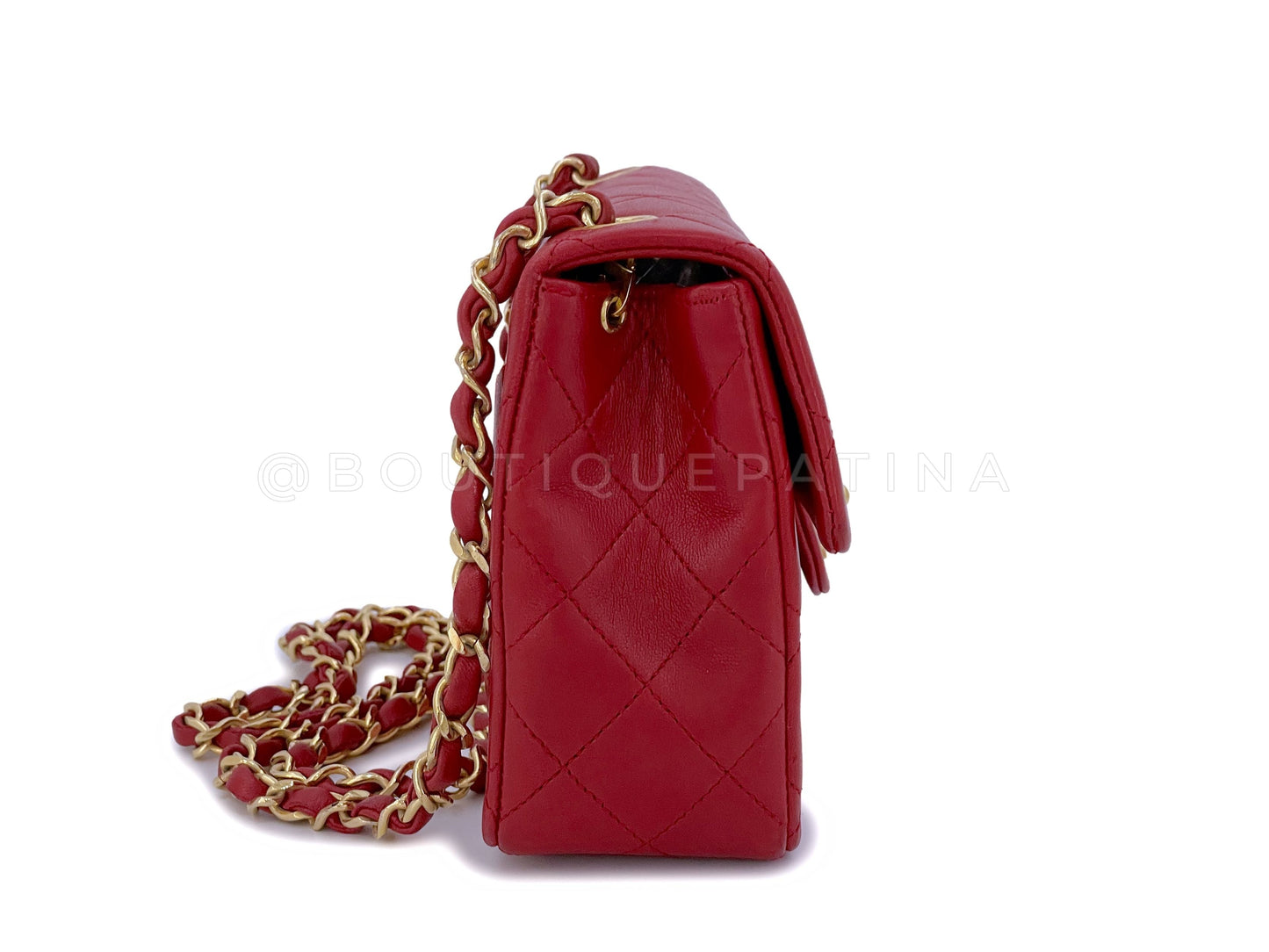 Chanel 1988 Vintage Red Square Mini Flap Bag 24k GHW