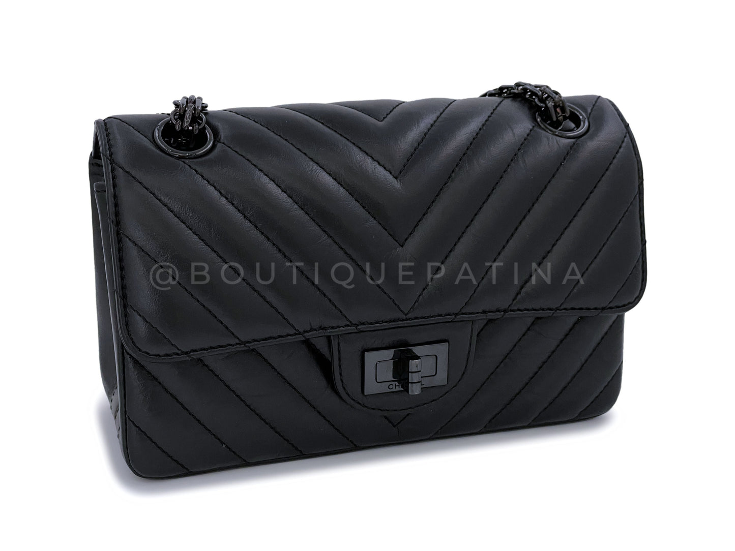 Pristine Chanel So Black Chevron Reissue Rectangular Mini 224 Flap Bag