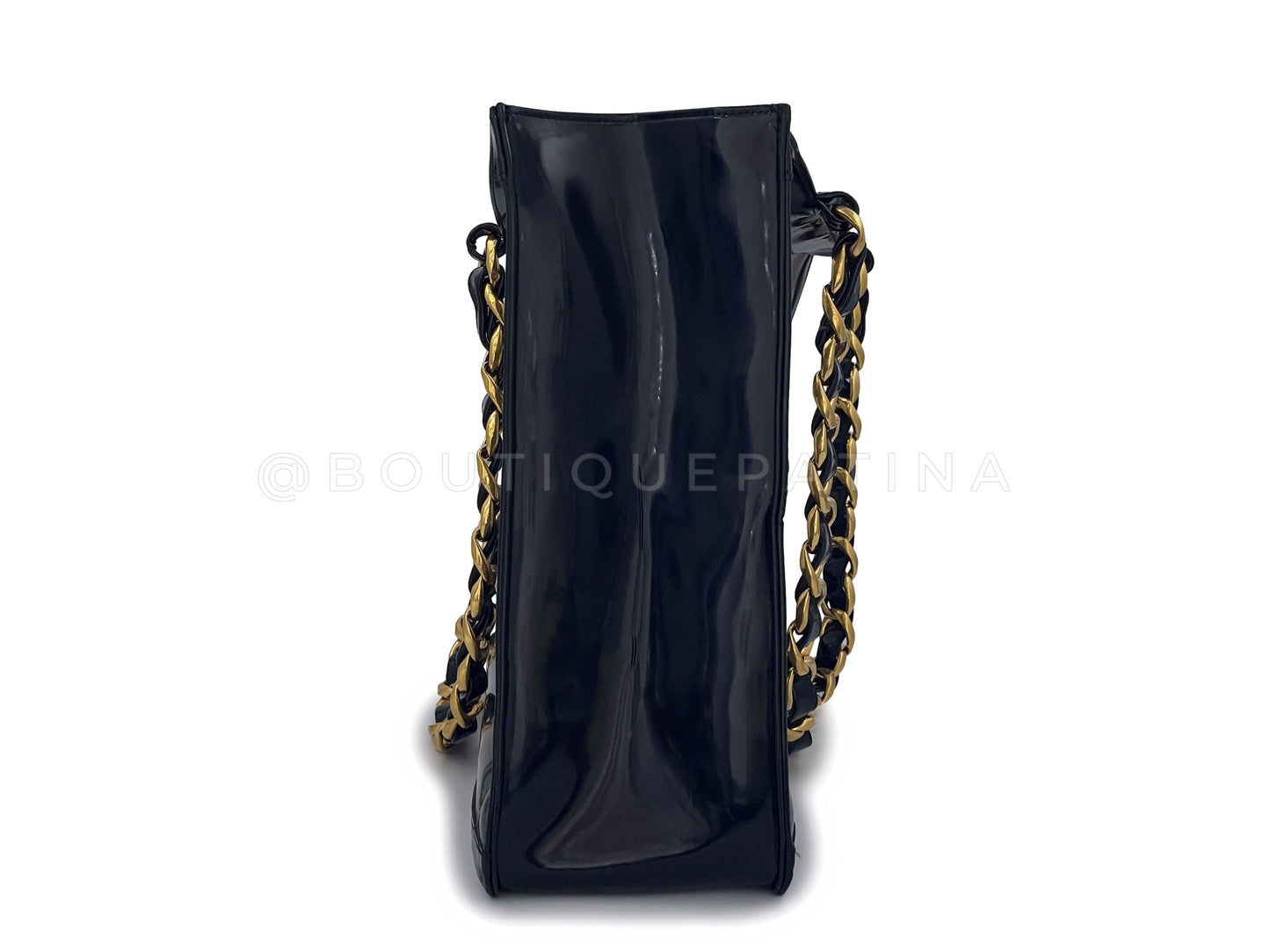 Chanel Vintage Clear Black Patent PVC Chunky Chain Tote Bag 24k GHW