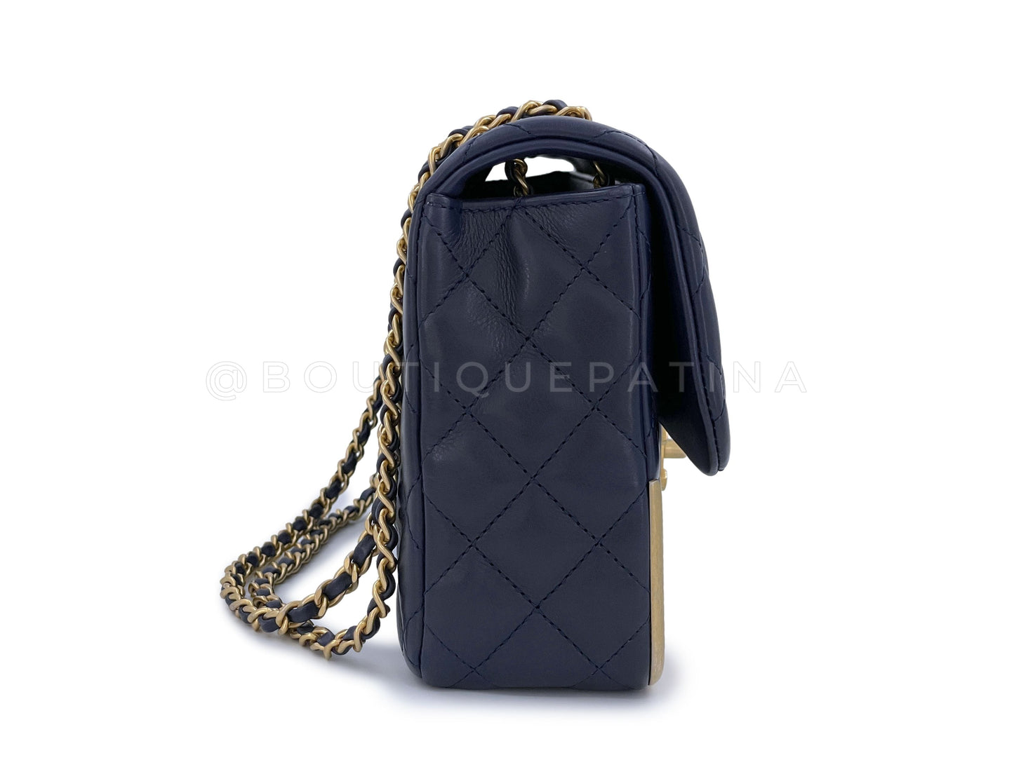 Chanel Quilted Rock the Corner Flap Bag Navy Blue Aged Gold HW
