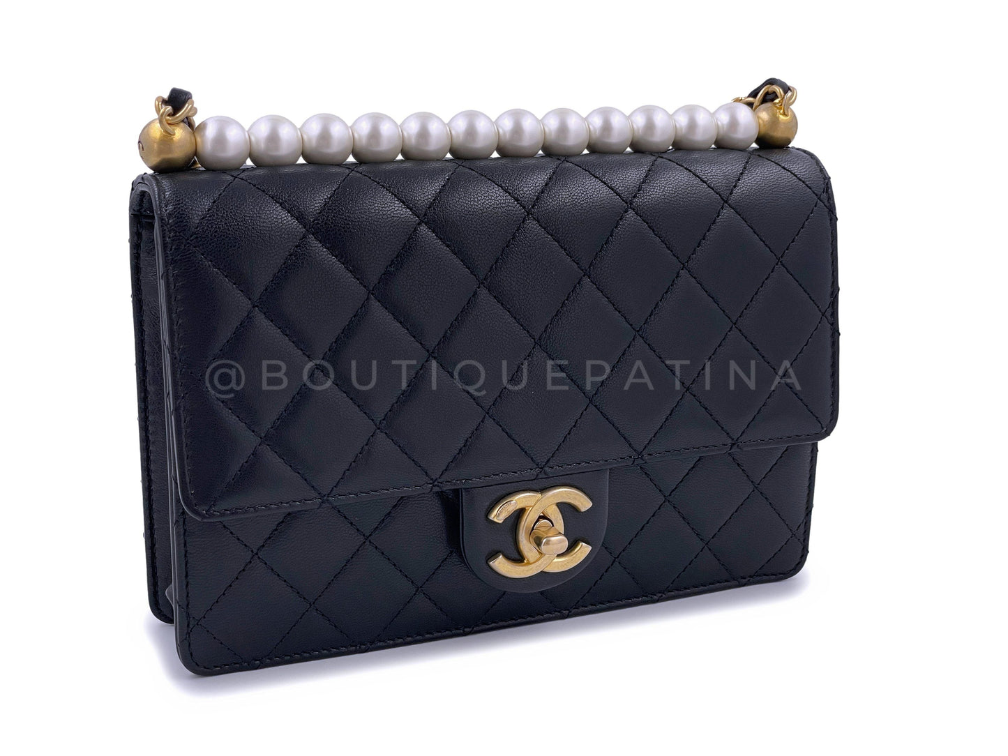 Pristine Chanel Black Goatskin Chic Pearls Quilted Flap Bag GHW