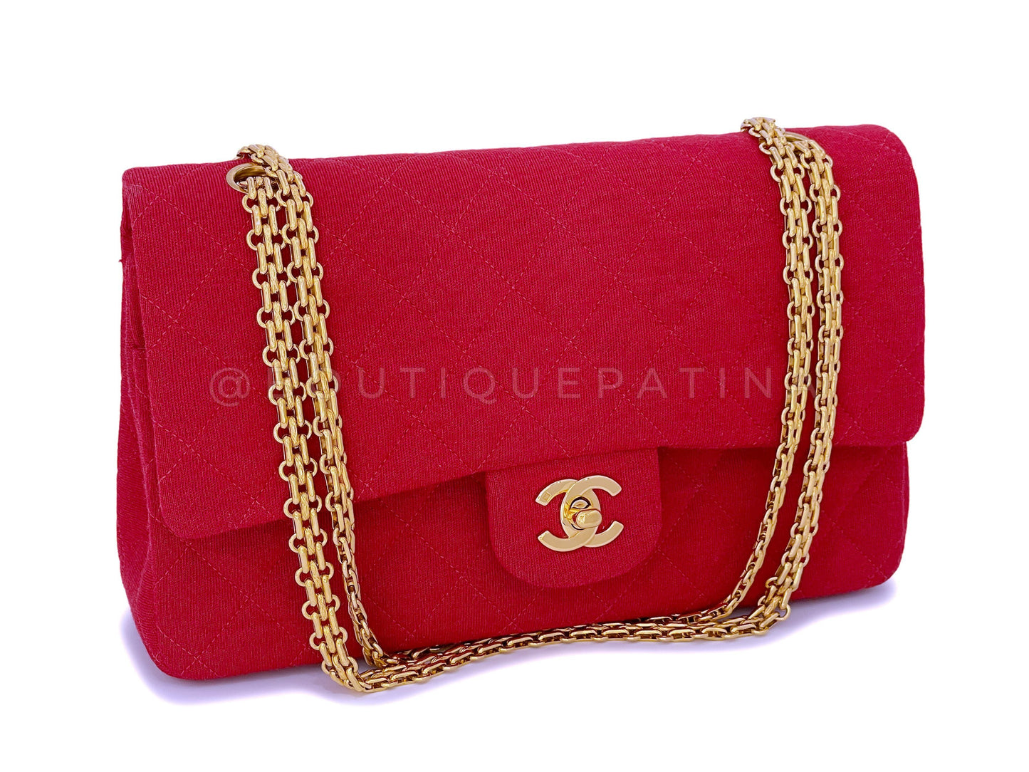 Chanel Red Jersey Medium Classic Double Flap Bag 24k GHW