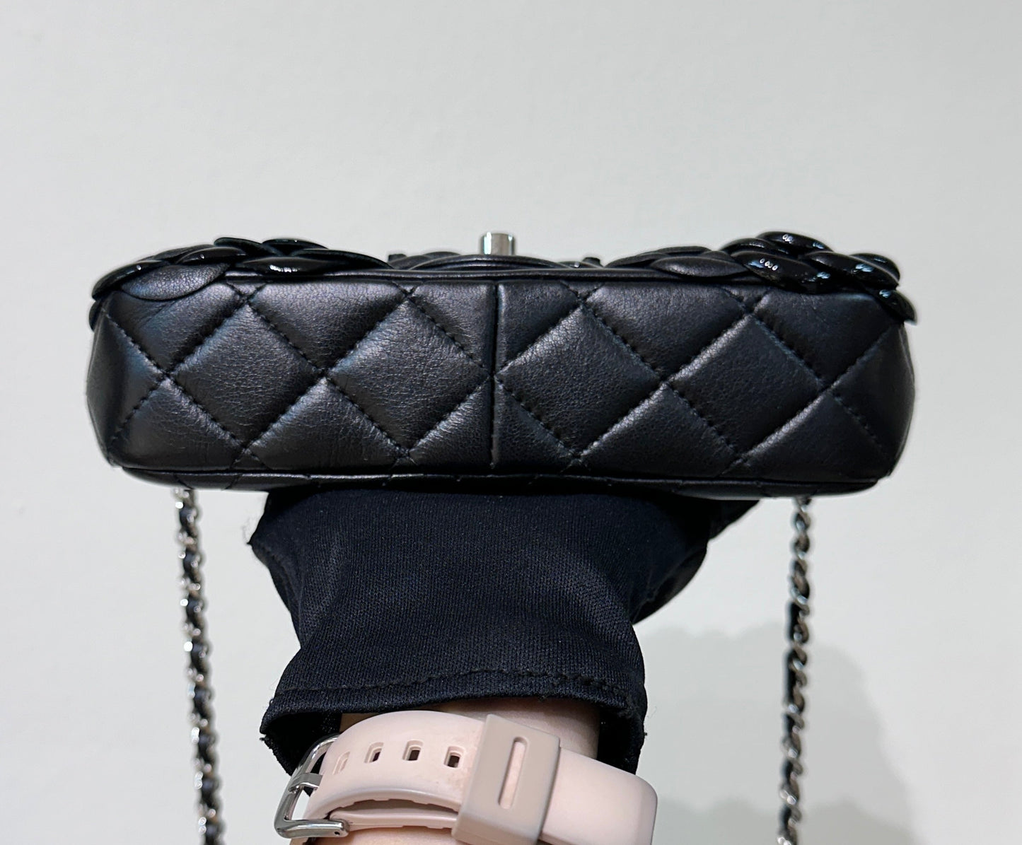 Chanel Limited Edition Black Camellia Mini Flap Bag.