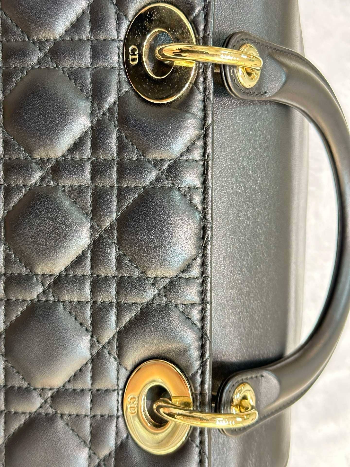 Christian Dior Lambskin Cannage Medium Lady Dior Black GHW