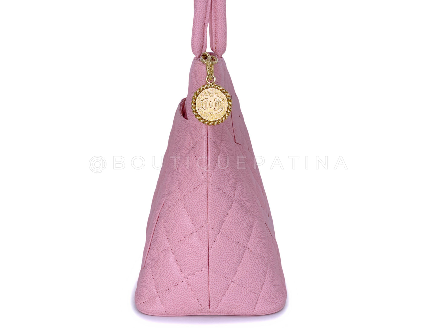Pristine Chanel Vintage Rose Sakura Pink Caviar Medallion Shopper Tote Bag 24k GHW