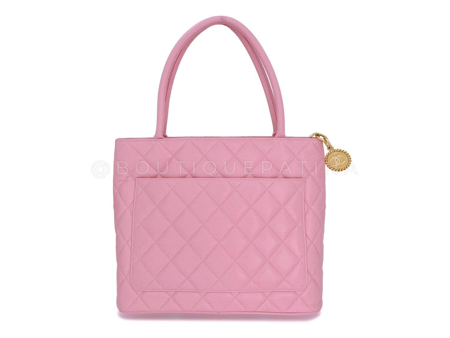 Pristine Chanel Vintage Rose Sakura Pink Caviar Medallion Shopper Tote Bag 24k GHW