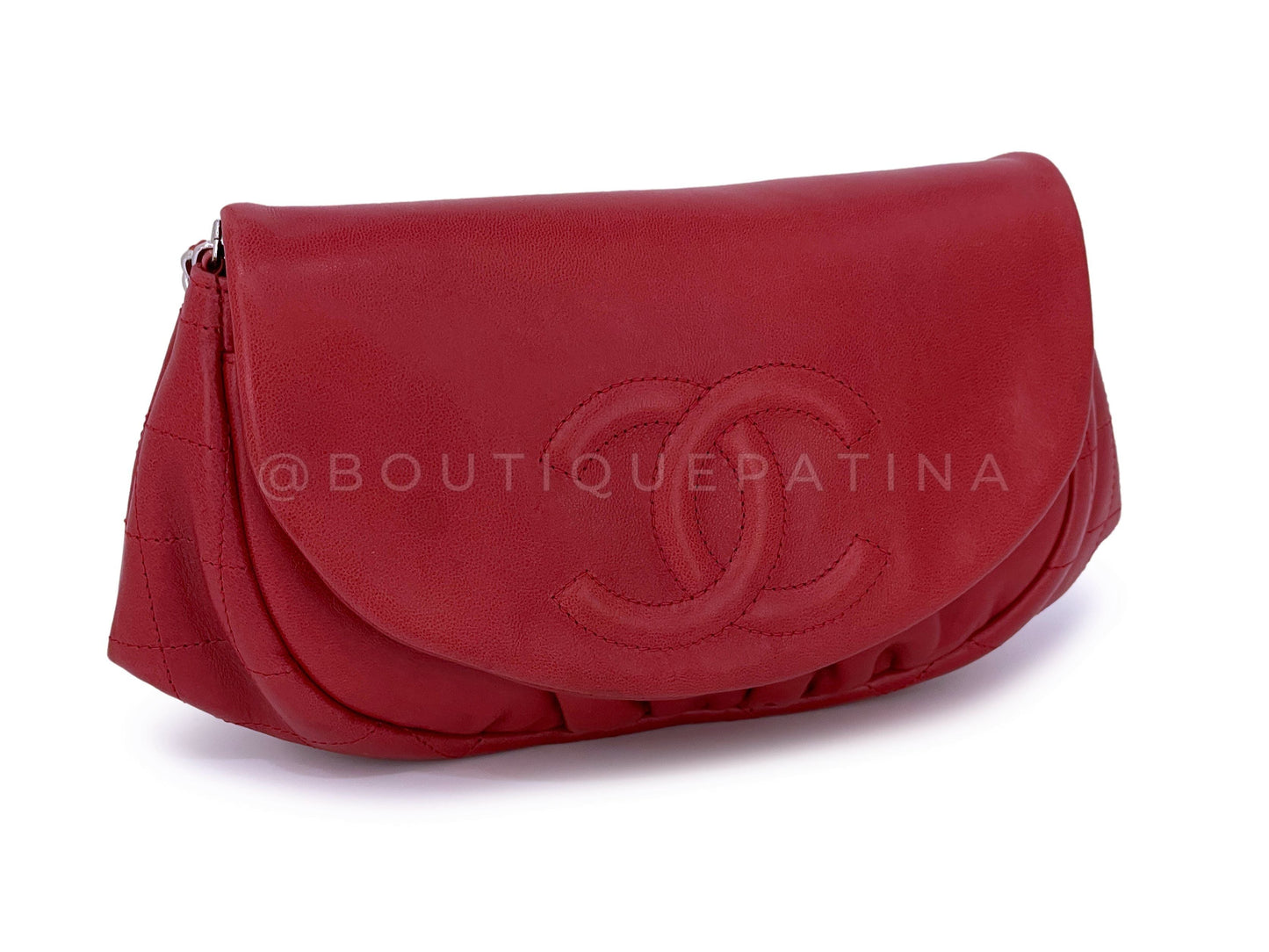 Chanel Red Half Moon Wallet on Chain WOC Flap Bag SHW Lambskin
