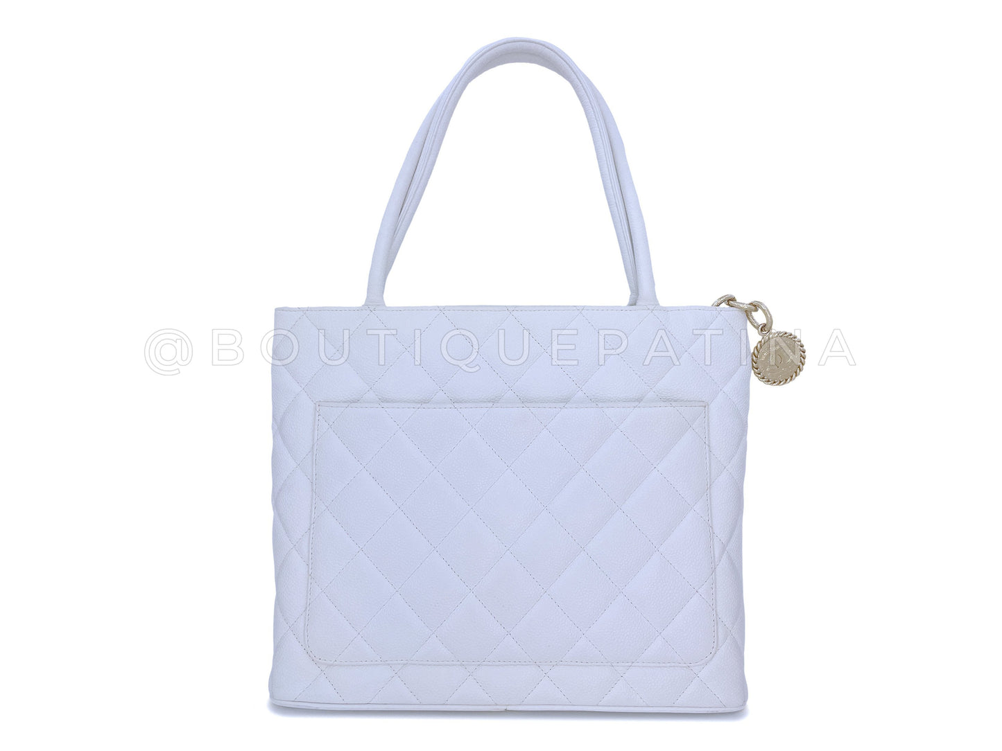 Pristine Chanel 2002 Vintage White Caviar Medallion Shopper Tote Bag 24k GHW