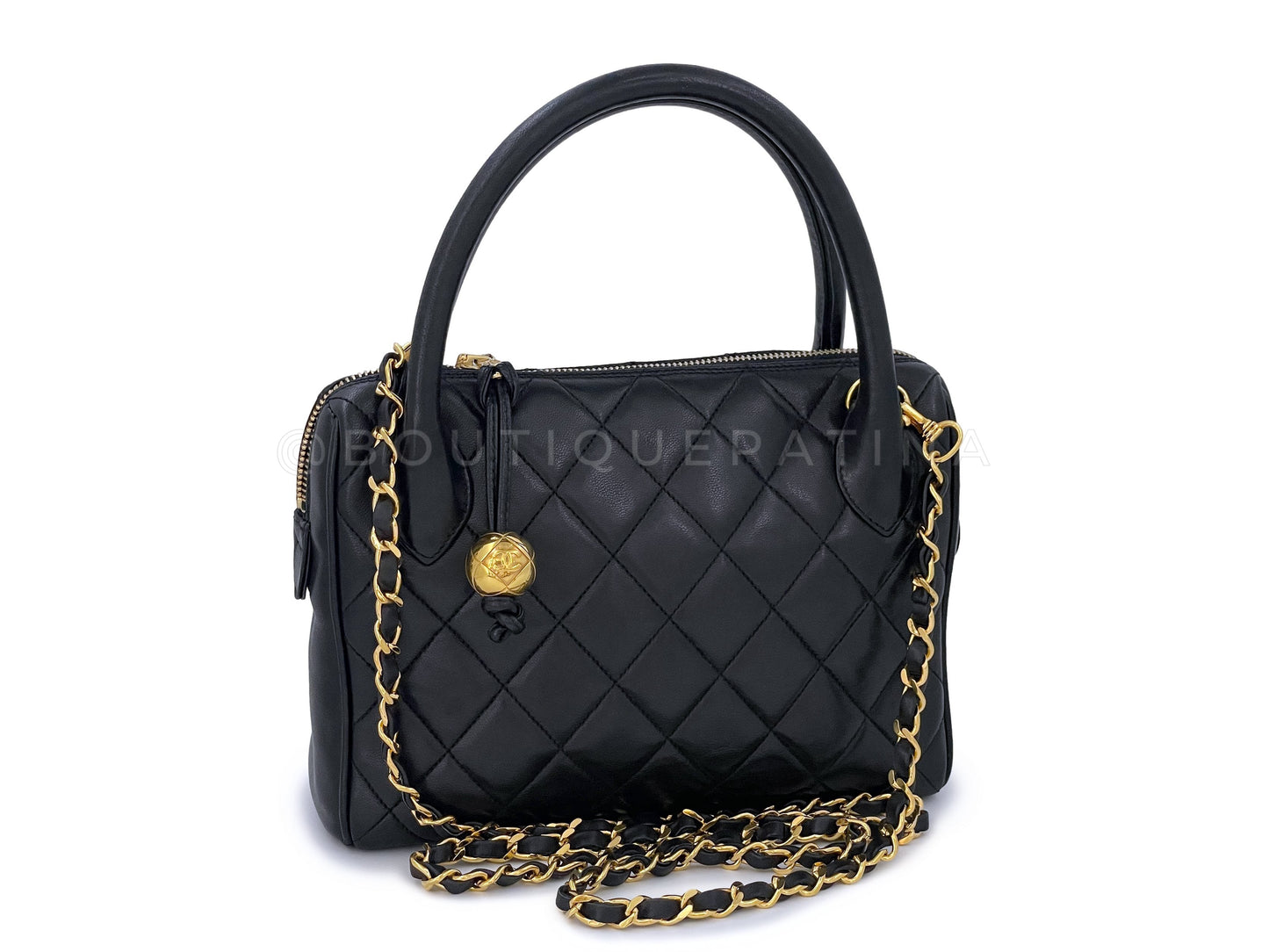 Chanel 1988 Vintage Black Lambskin Small Crossbody Handle Bag 24k GHW