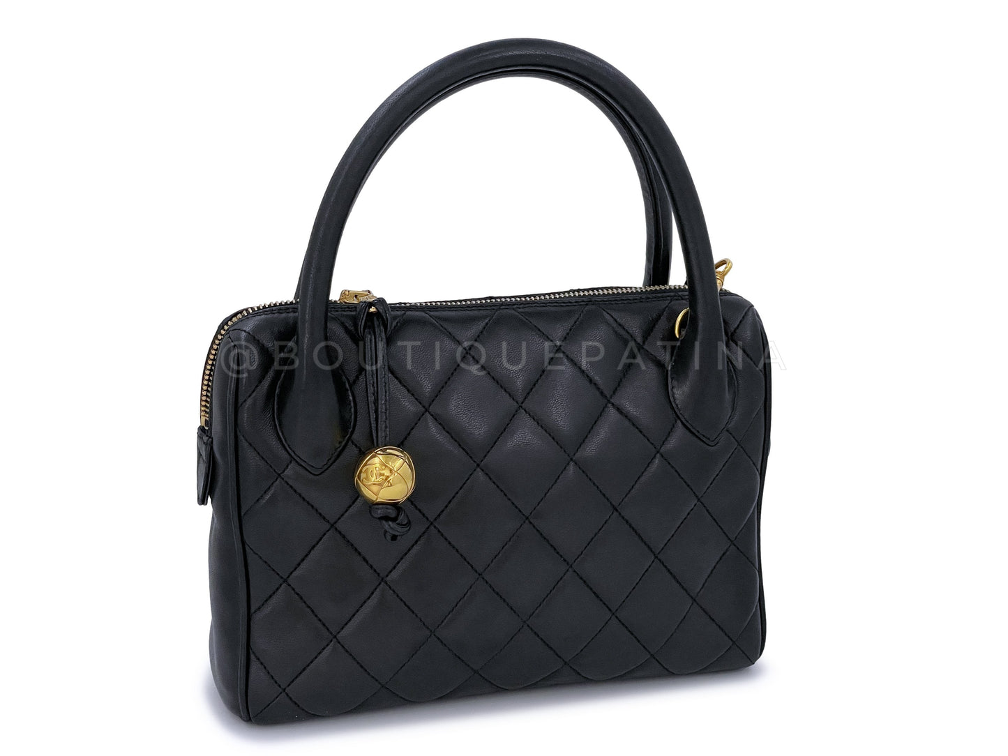 Chanel 1988 Vintage Black Lambskin Small Crossbody Handle Bag 24k GHW