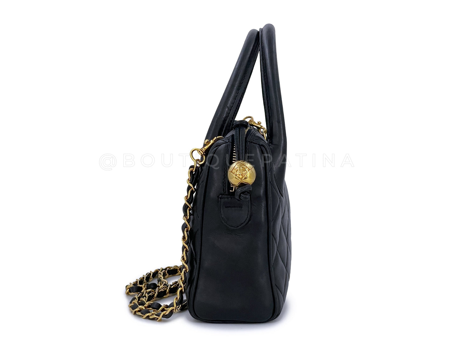 Chanel 1988 Vintage Black Lambskin Small Crossbody Handle Bag 24k GHW