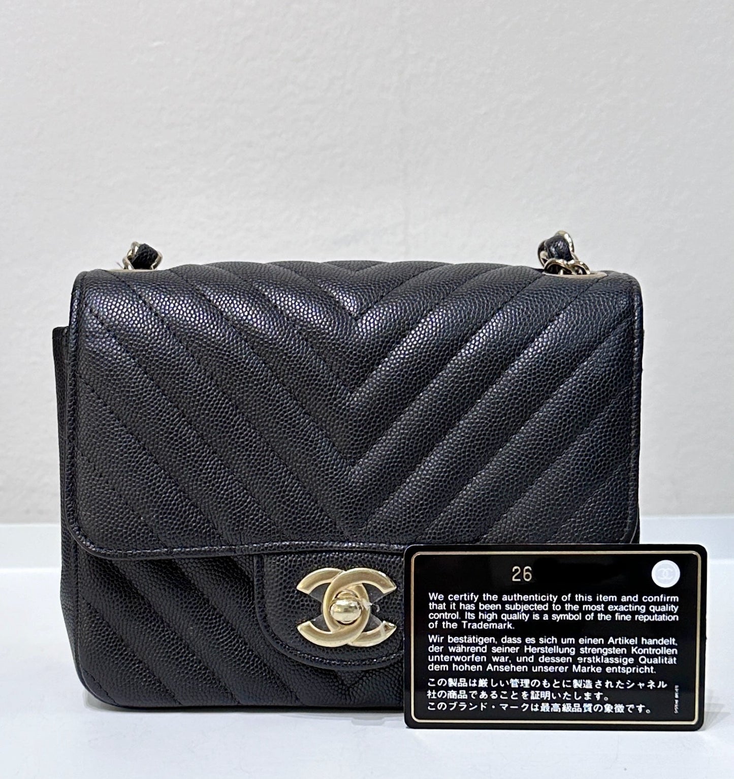 Chanel Mini Square Black Chevron Caviar LGHW