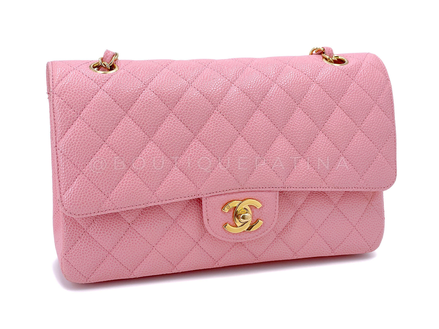 Chanel 2004 Vintage Sakura Pink Caviar Medium Classic Double Flap Bag 24k GHW