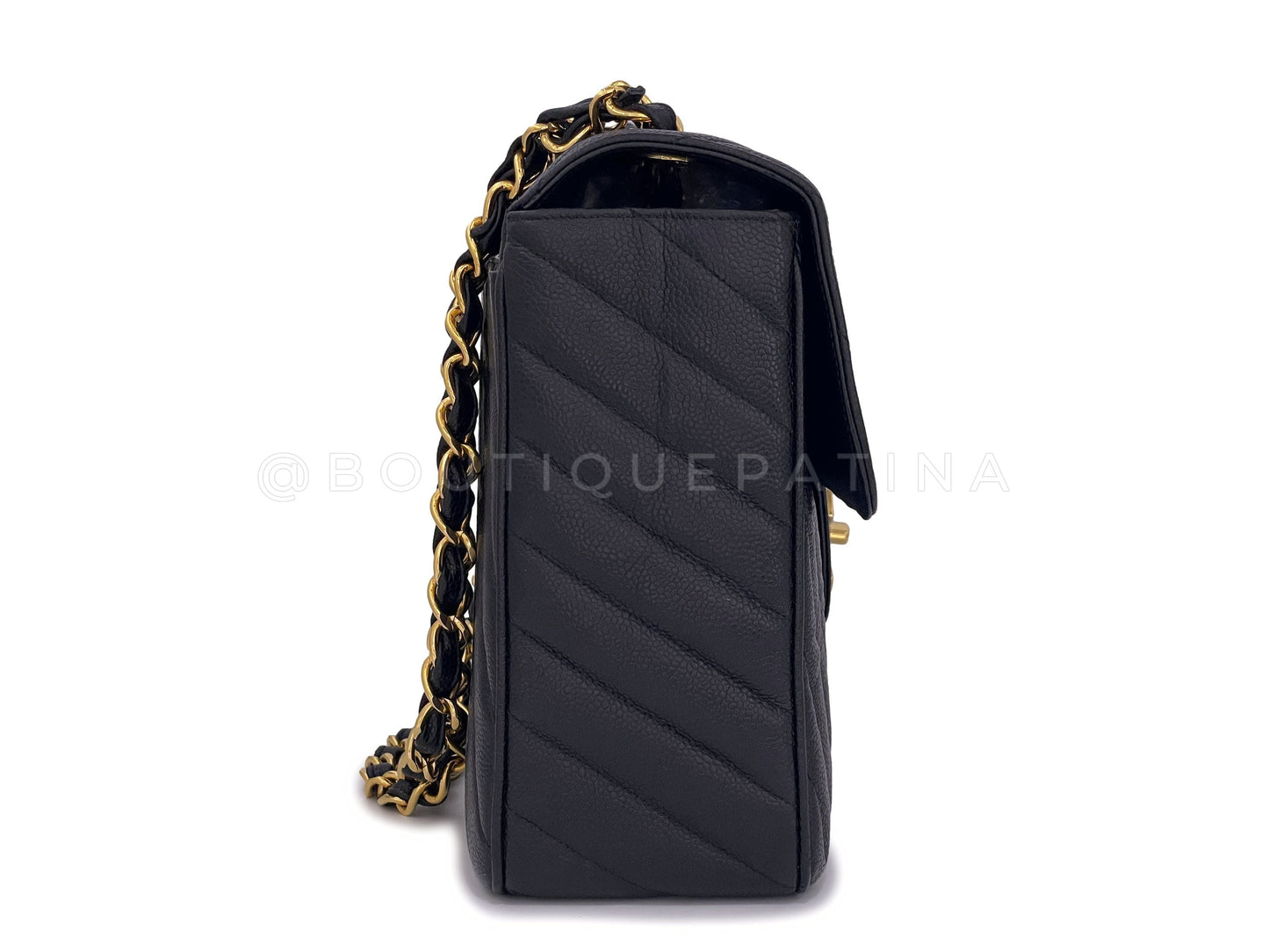 Chanel 1994 Vintage Black Caviar Chevron Maxi XL Classic Flap Bag 24k GHW
