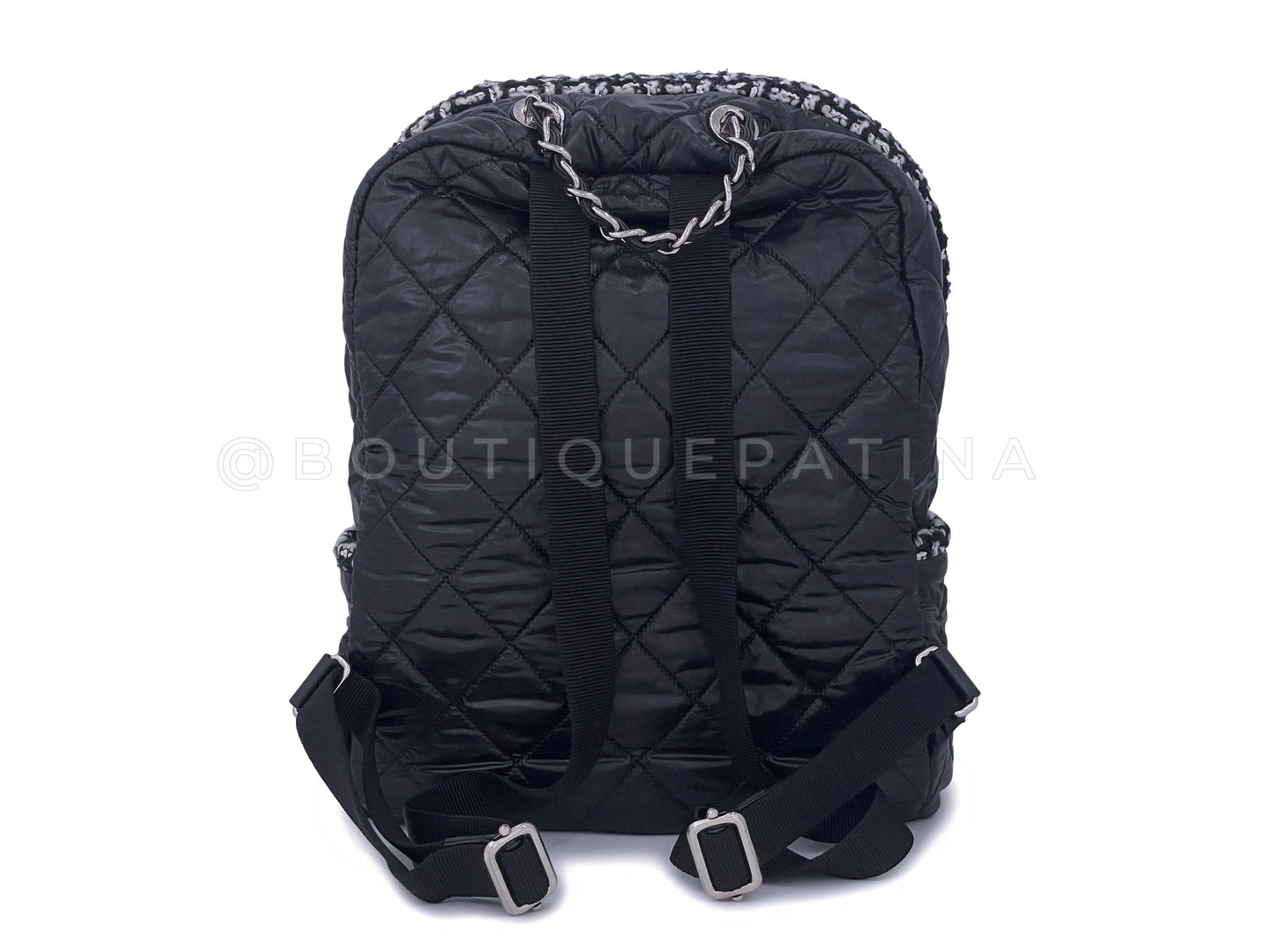 Chanel Black Tweed Coco Neige Logo Backpack Bag