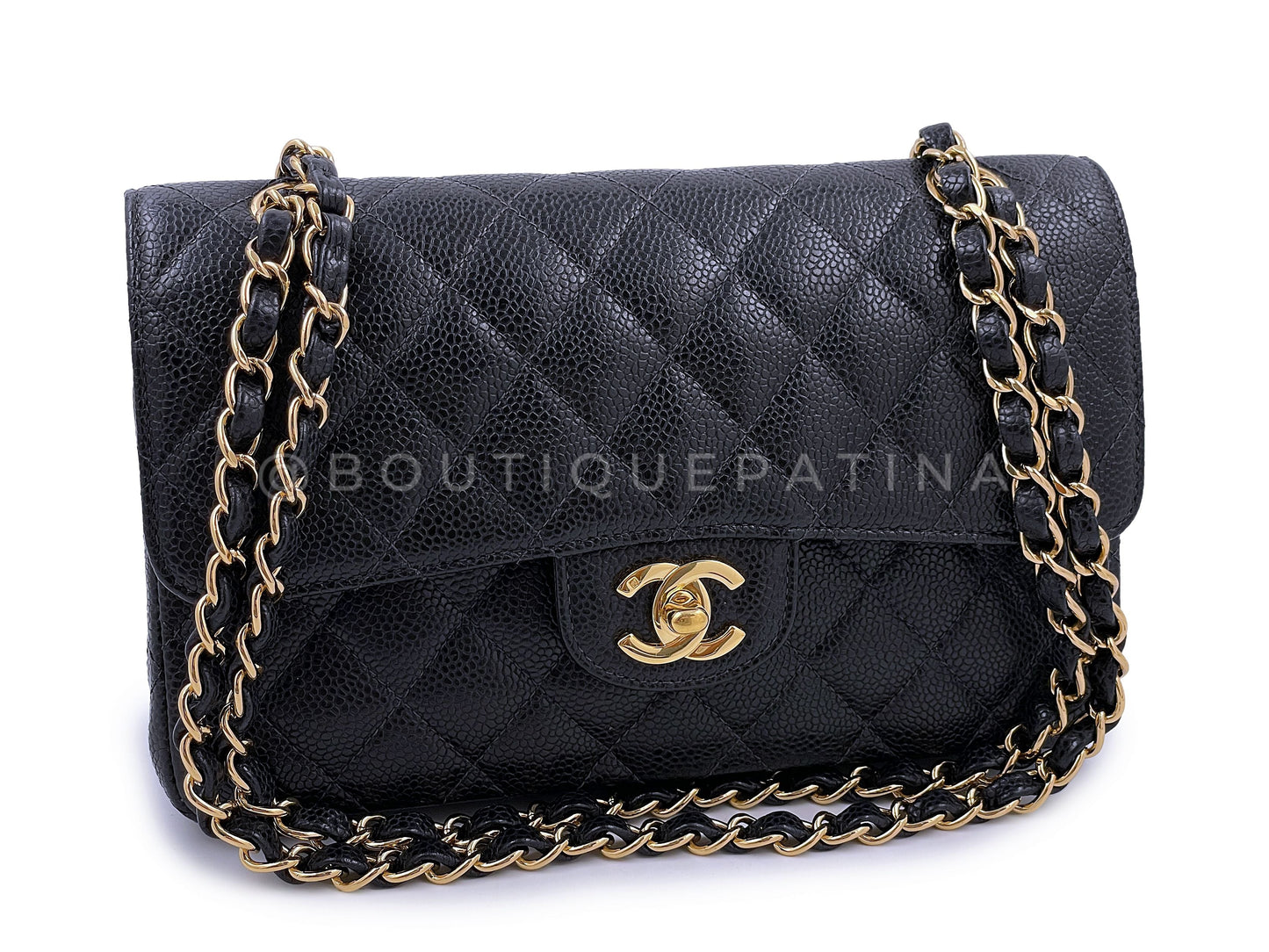 Chanel 2004 Vintage Black Caviar Small Classic Double Flap Bag 24k GHW 9TI