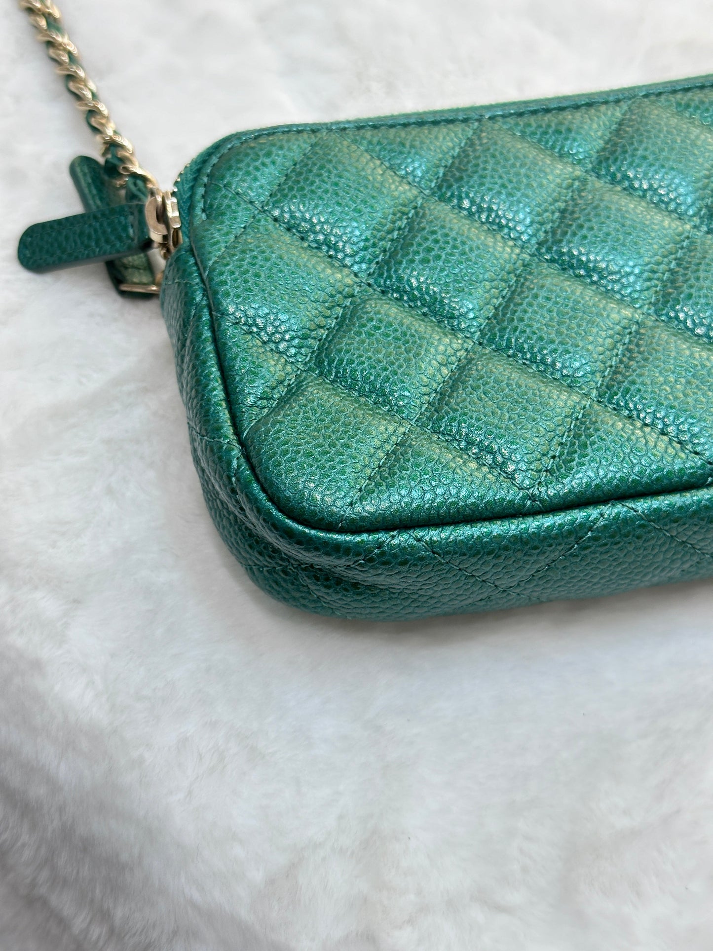 Chanel Emerald Green Double Zip Chain
