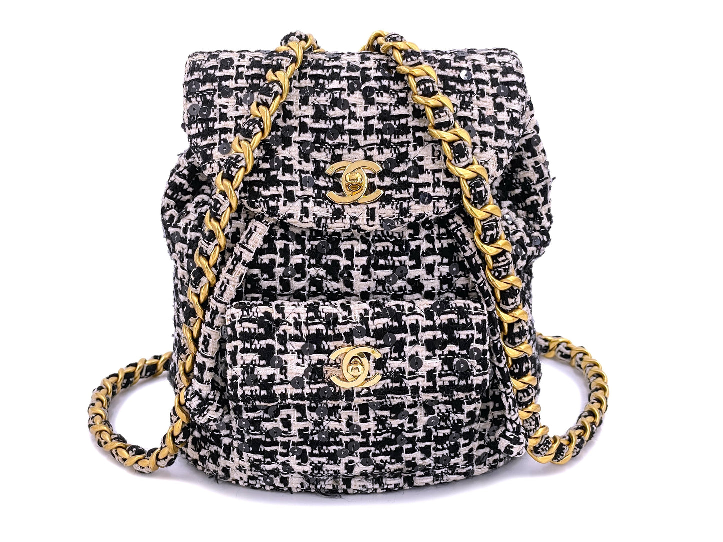 Chanel Vintage Tweed Duma Backpack Bag Black White 1994 24k GHW 7D2