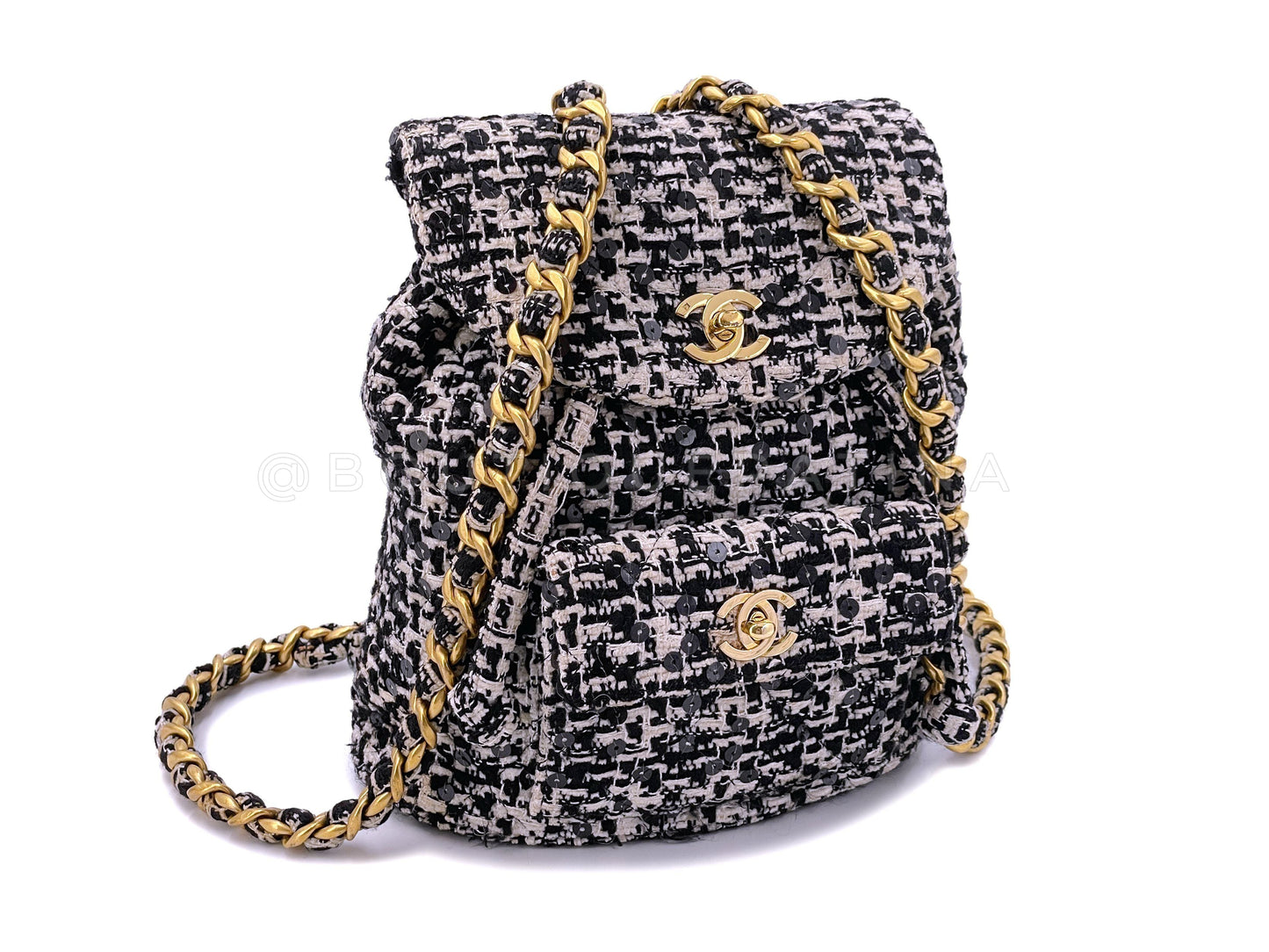Chanel Vintage Tweed Duma Backpack Bag Black White 1994 24k GHW 7D2