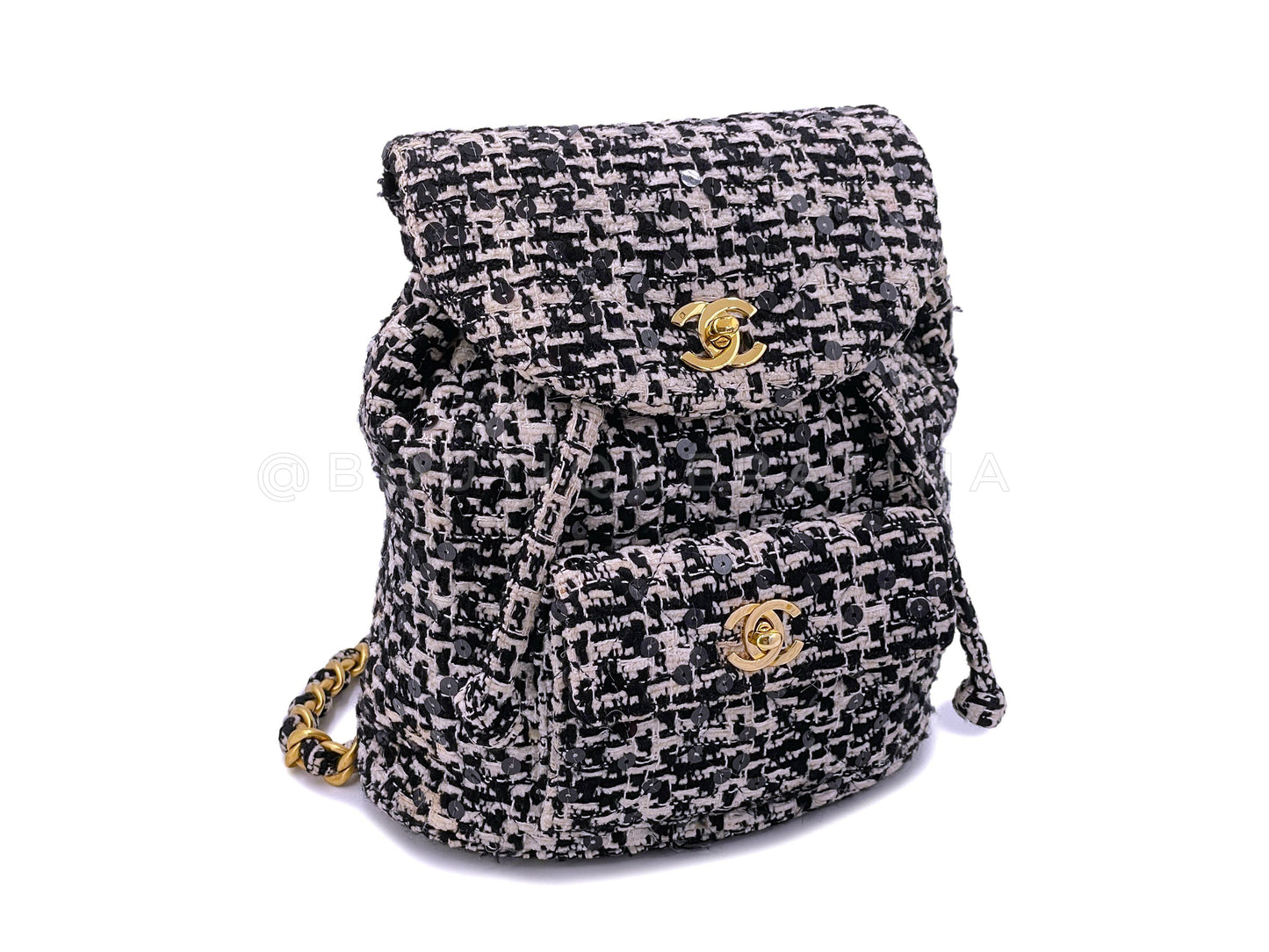 Chanel Vintage Tweed Duma Backpack Bag Black White 1994 24k GHW 7D2