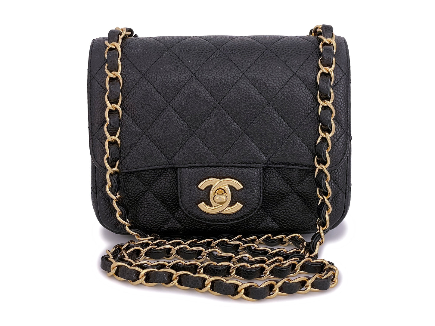 Chanel Black Caviar Square Classic Mini Flap Bag GHW DYU