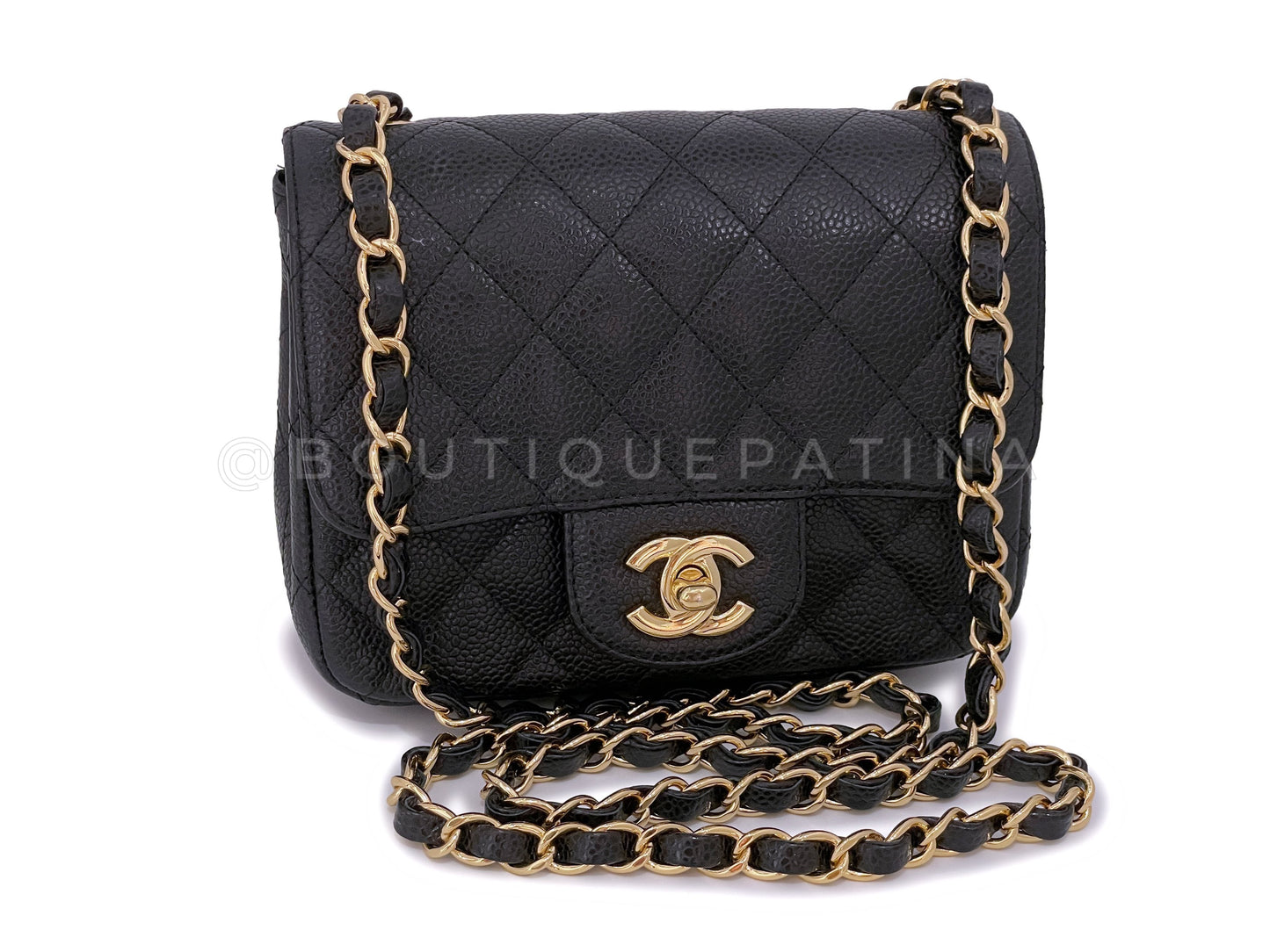 Chanel Black Caviar Square Classic Mini Flap Bag GHW DYU