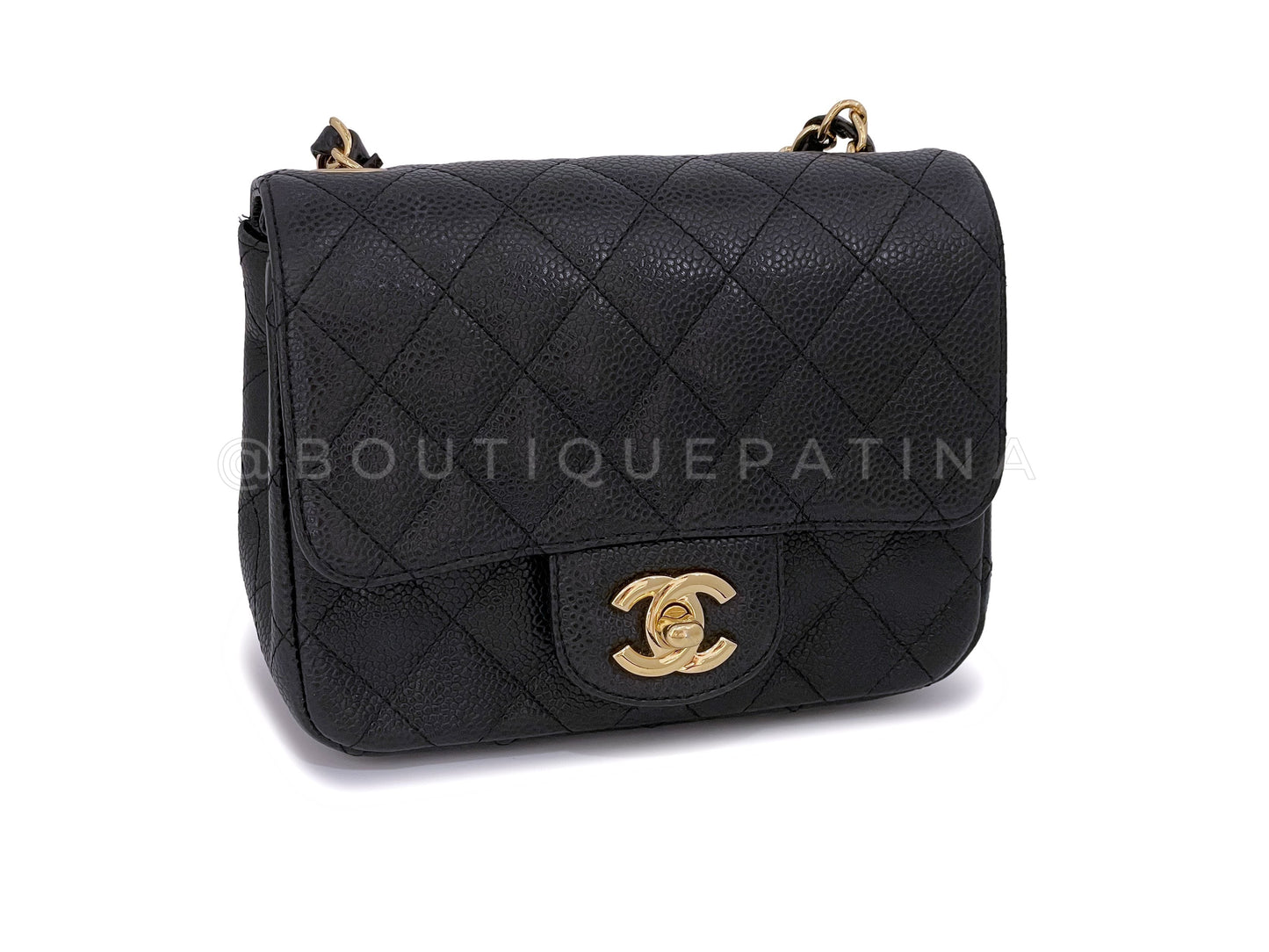 Chanel Black Caviar Square Classic Mini Flap Bag GHW DYU