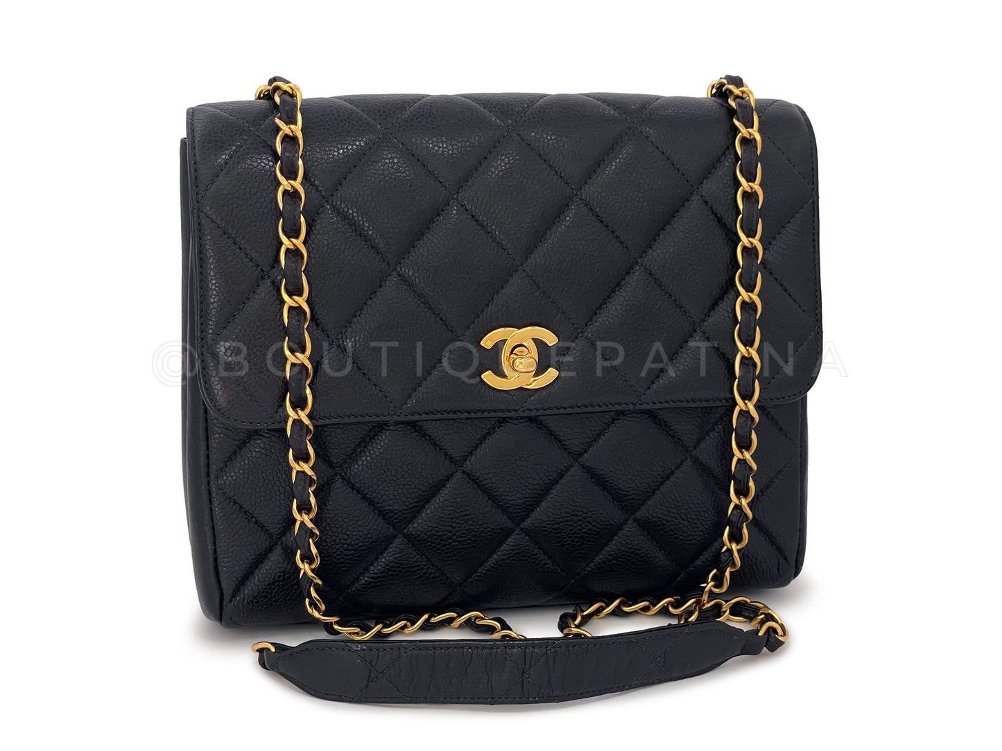 Chanel 1996 Vintage Caviar Square Crossbody Flap Bag 24k GHW